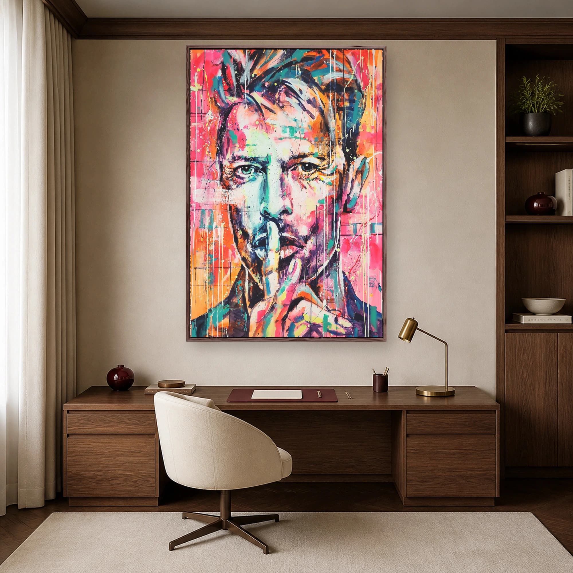 David Bowie Neon Pop Art Portrait Canvas Print, view 5