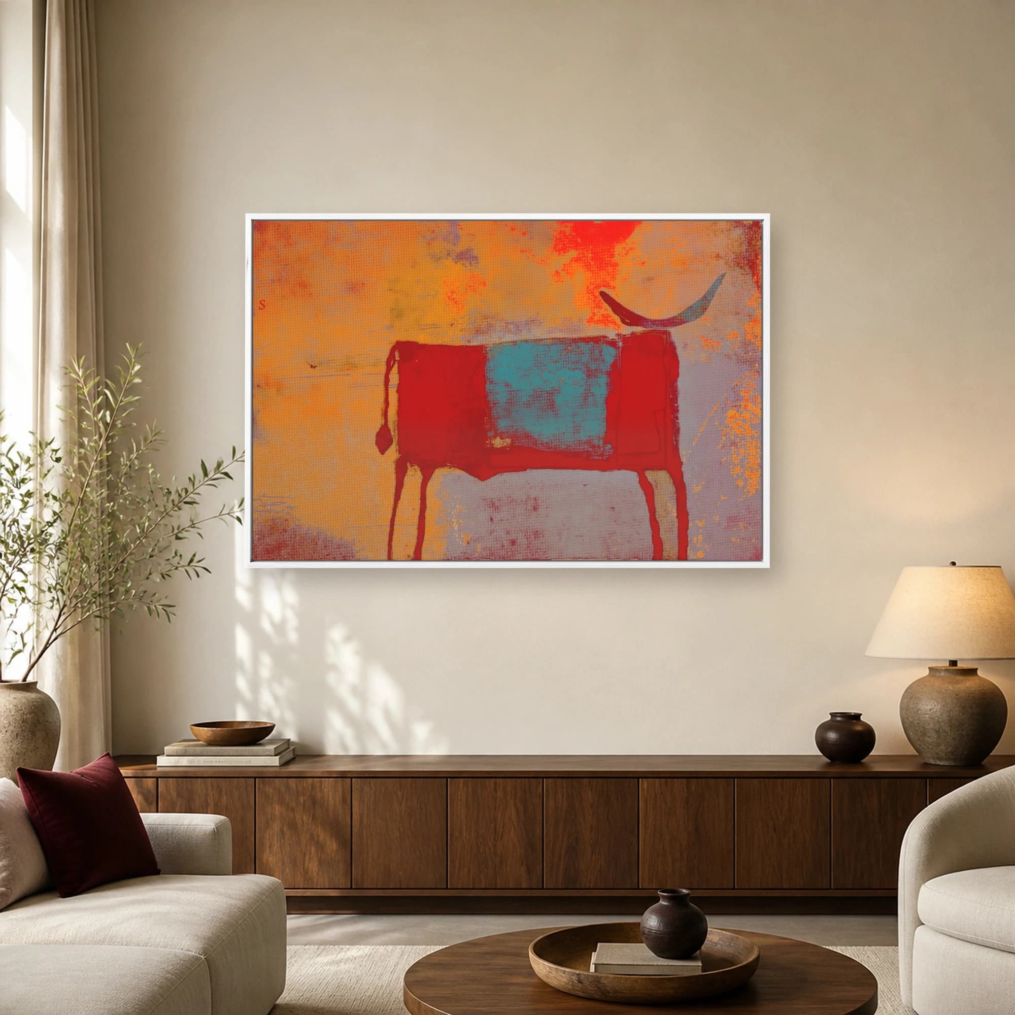 Abstract Red Bull Canvas Art Print, view 2