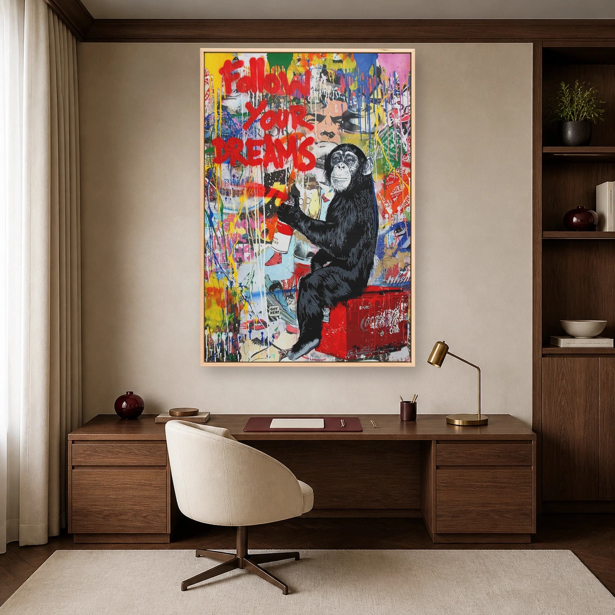 Follow Your Dreams Graffiti Chimp Pop Art Canvas Print, view 4