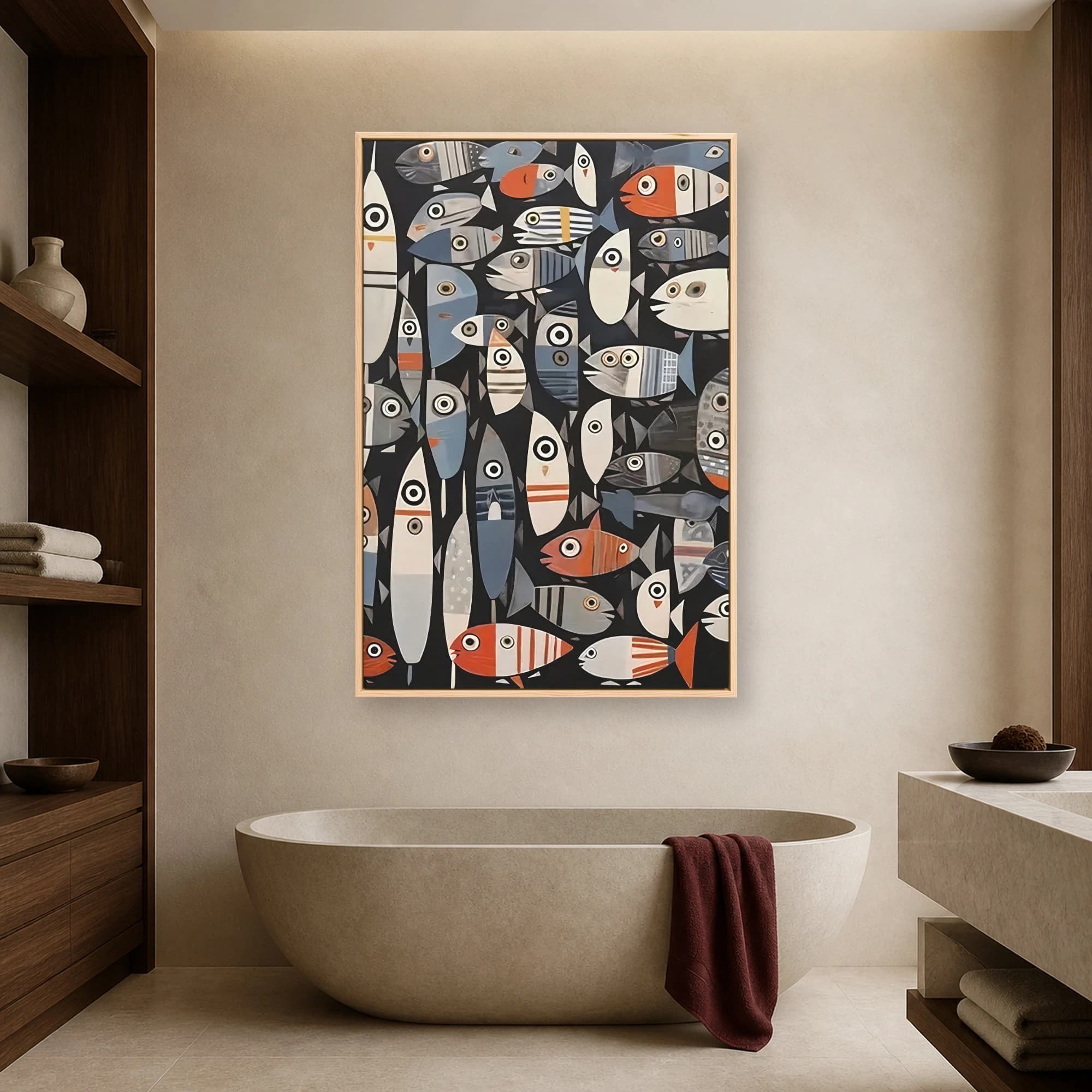 School of Stylized Fish Modern Abstract Wall Art, view 4