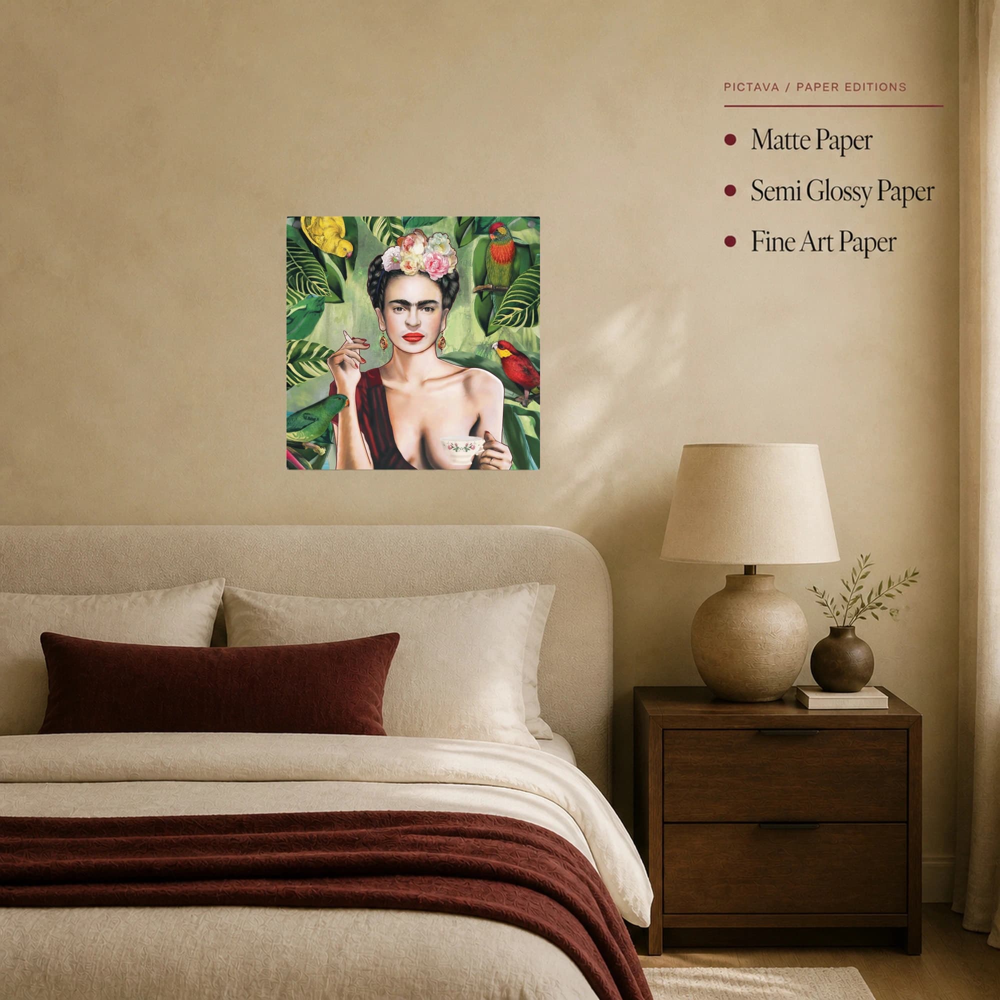 Frida Kahlo Tropical Portrait Canvas Print with Exotic Birds, view 8