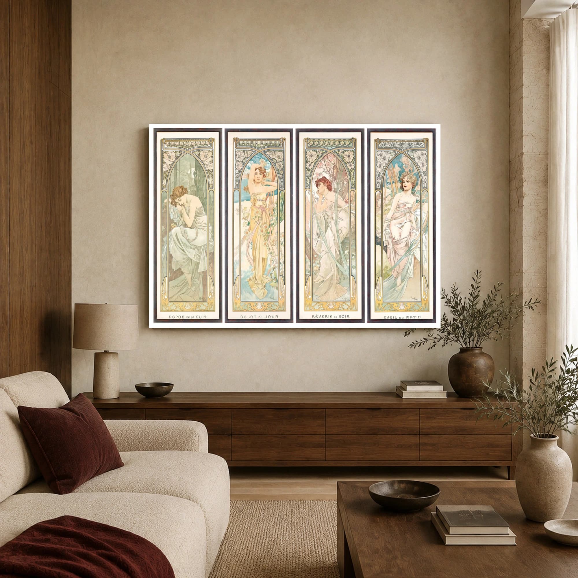 Alphonse Mucha The Times of the Day Art Nouveau Quadriptych Print, view 2
