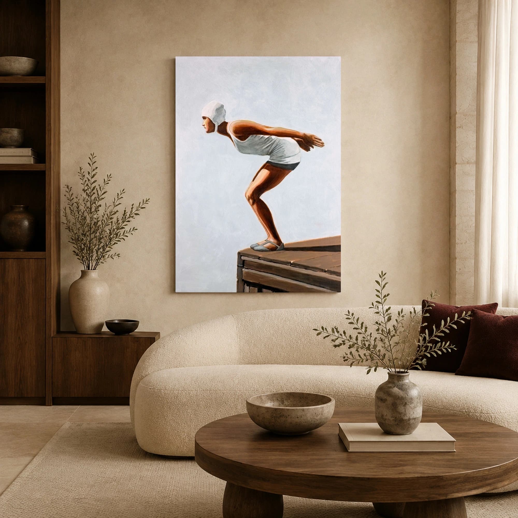 Vintage Swimmer Diving Canvas Art Print, view 6