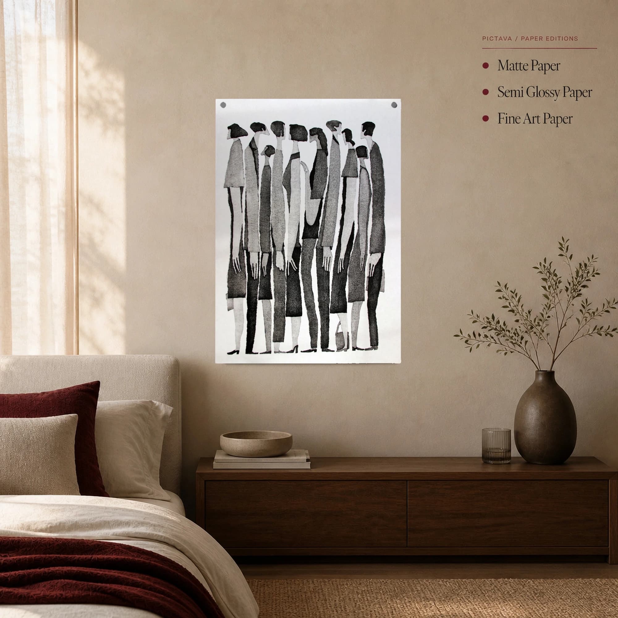 Minimalist Crowd Lineup Monochrome Wall Art Print, view 4