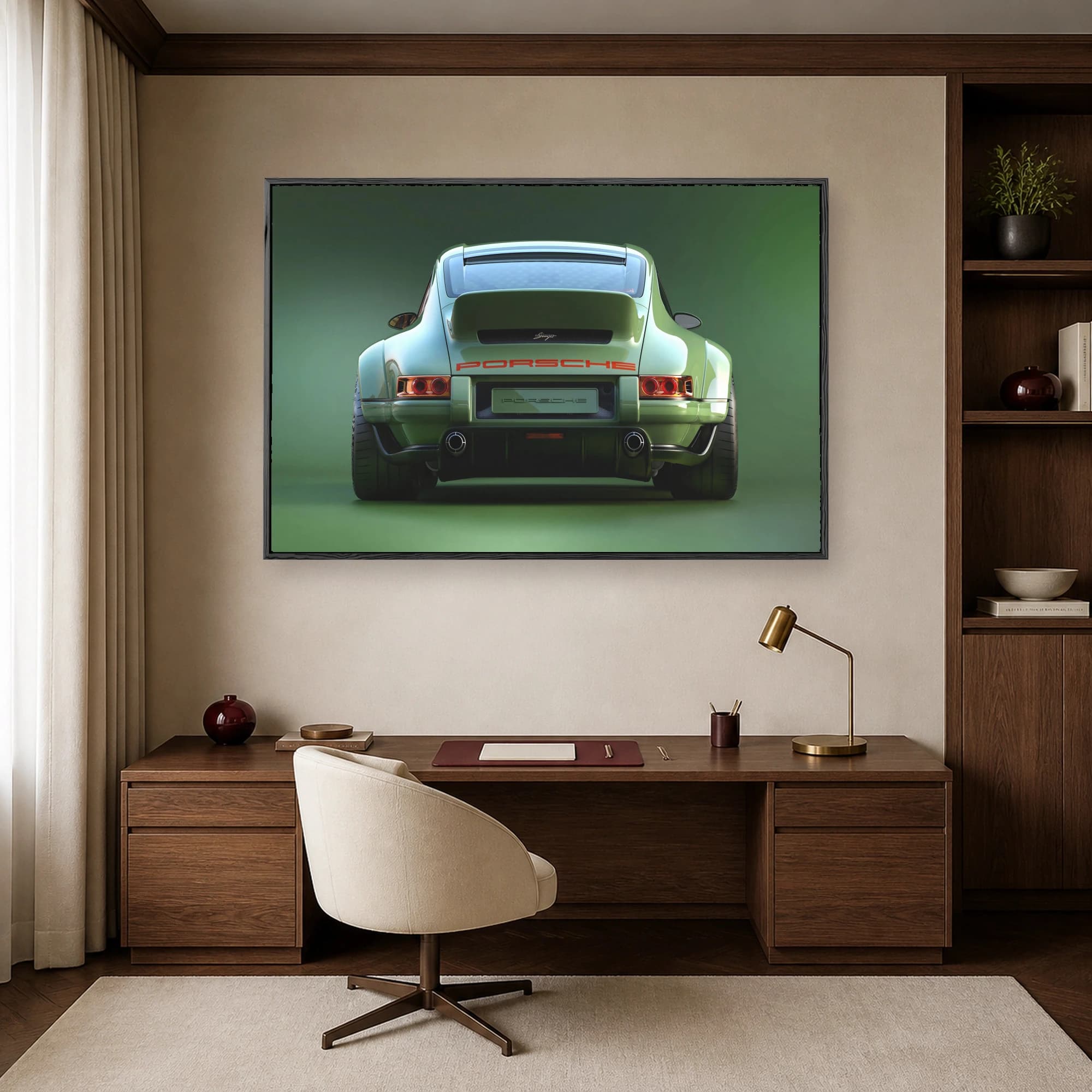 Green Porsche Restomod Rear View Canvas Print, view 7