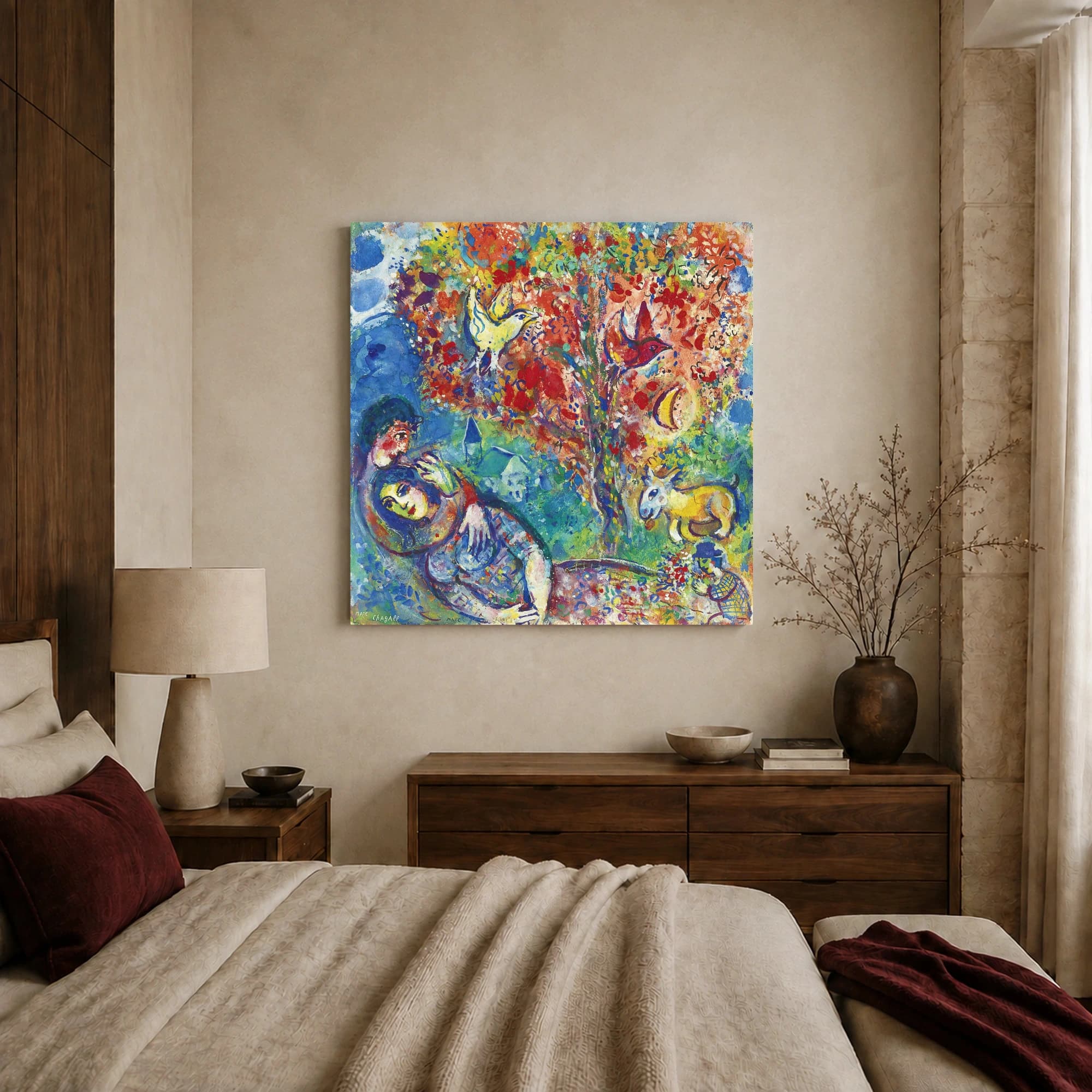 Marc Chagall Lovers under the Red Tree Fine Art Print, view 2
