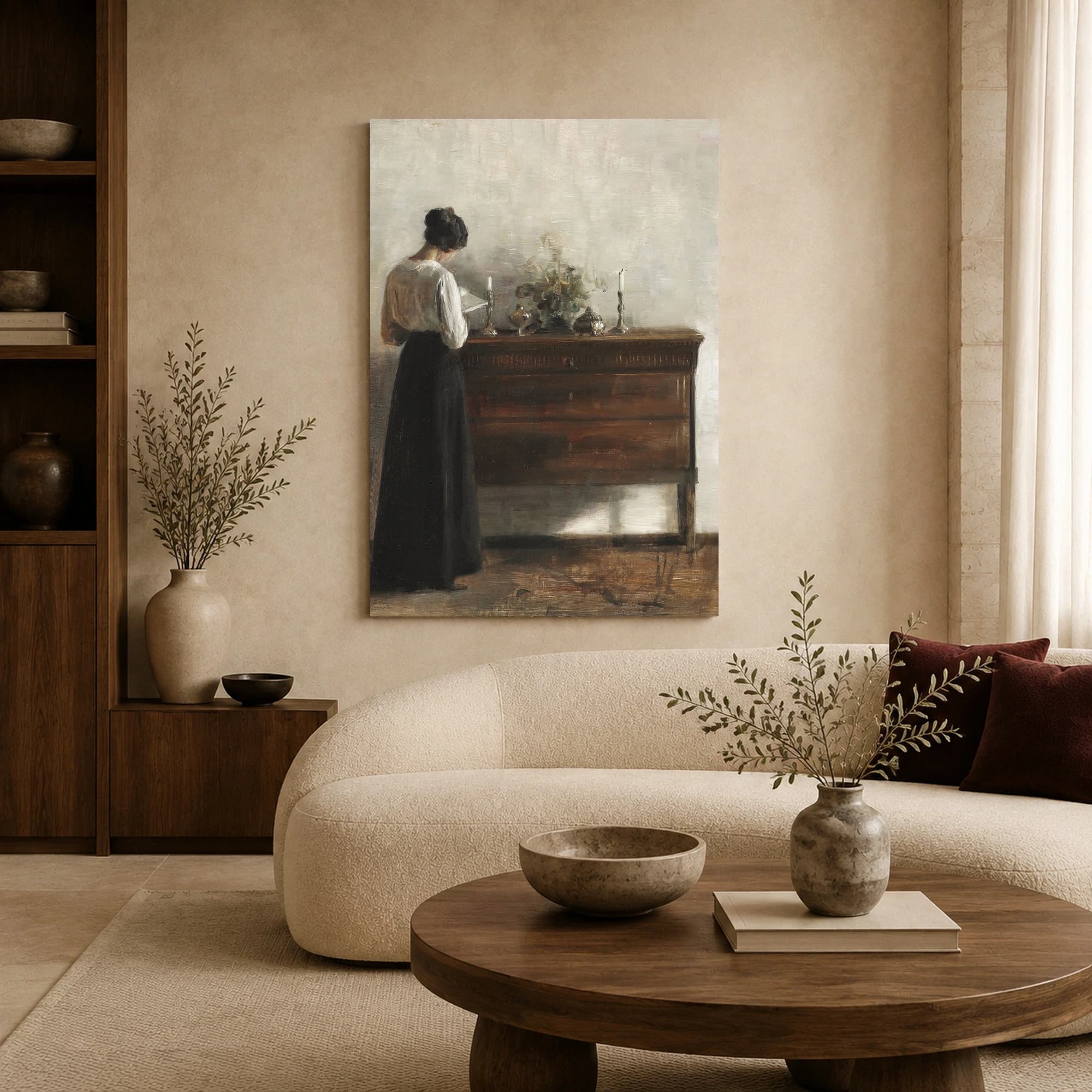 Woman Reading by a Dresser Fine Art Canvas Print, view 6