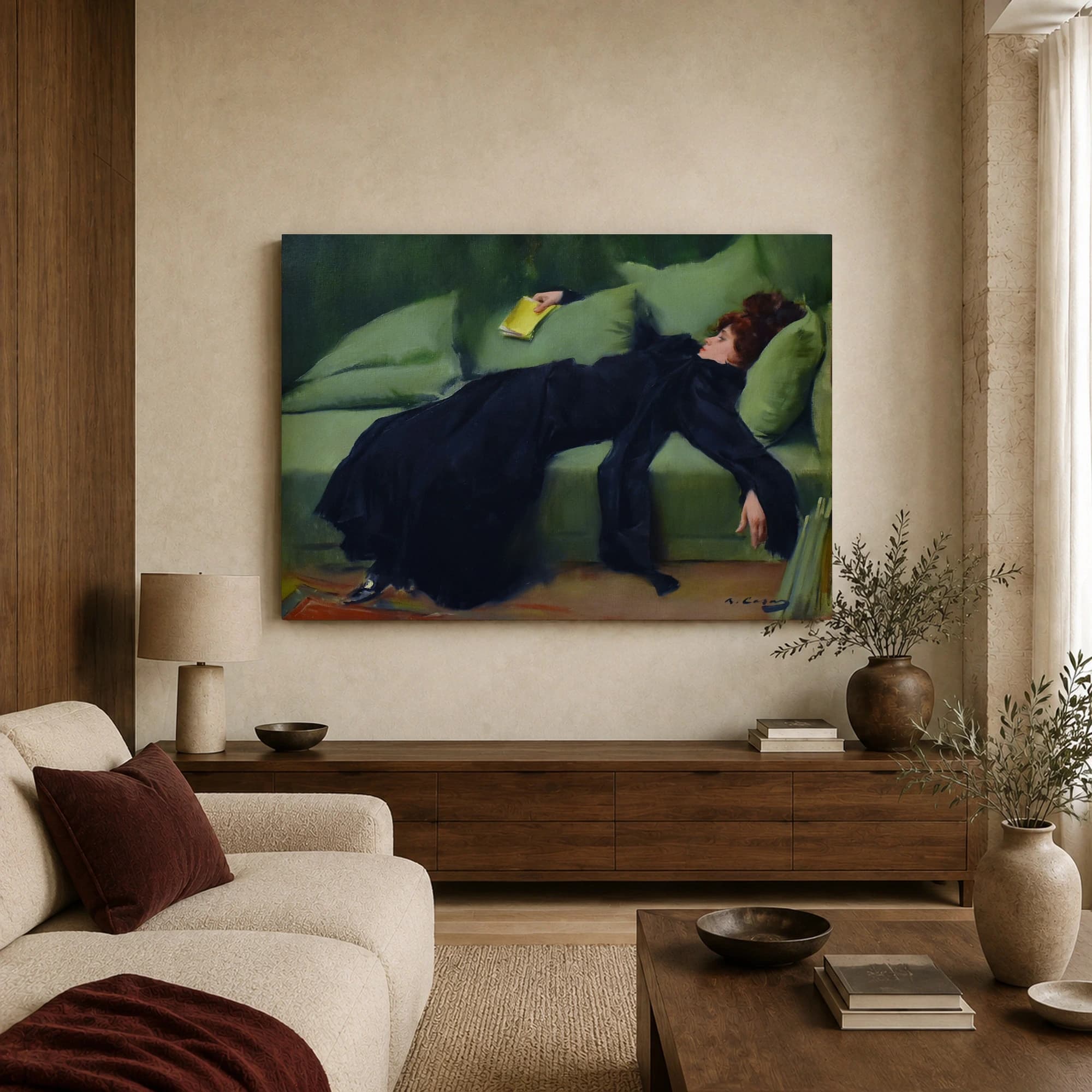 Vintage Impressionist Woman Reclining with Book Art Print, view 3
