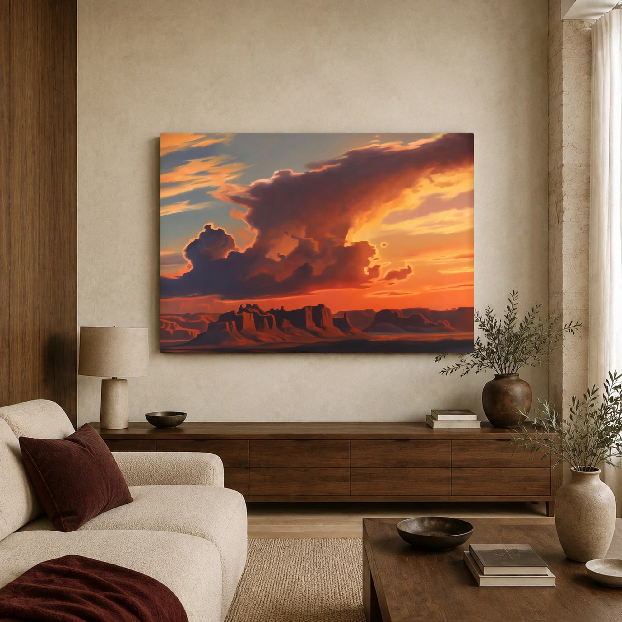 Sunset Over Desert Mesas Canvas Wall Art, view 3
