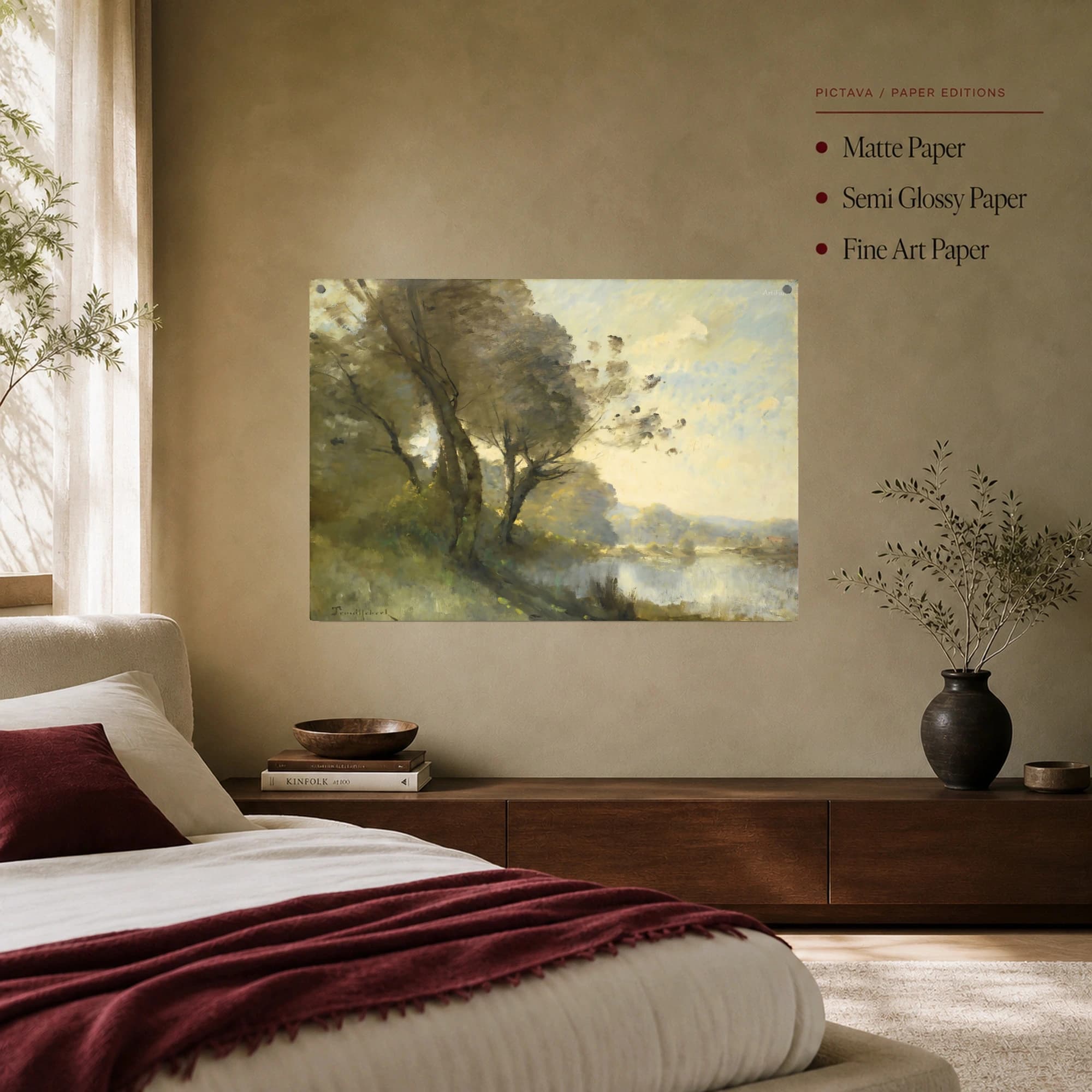 Riverbank Trees at Dusk Impressionist Landscape Art Print, view 7