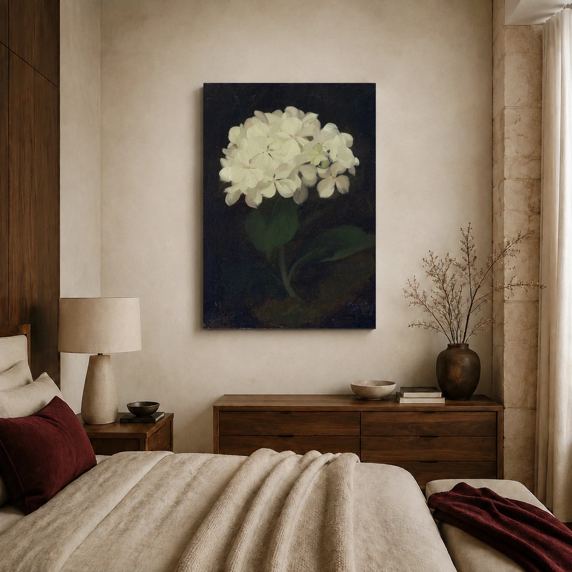 Vintage White Hydrangea Botanical Fine Art Print, view 7