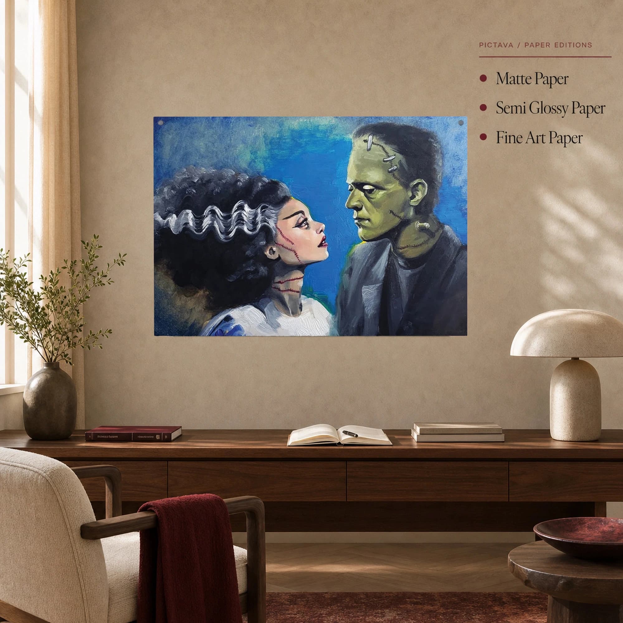 Frankenstein and Bride Romantic Portrait Canvas Print, view 4