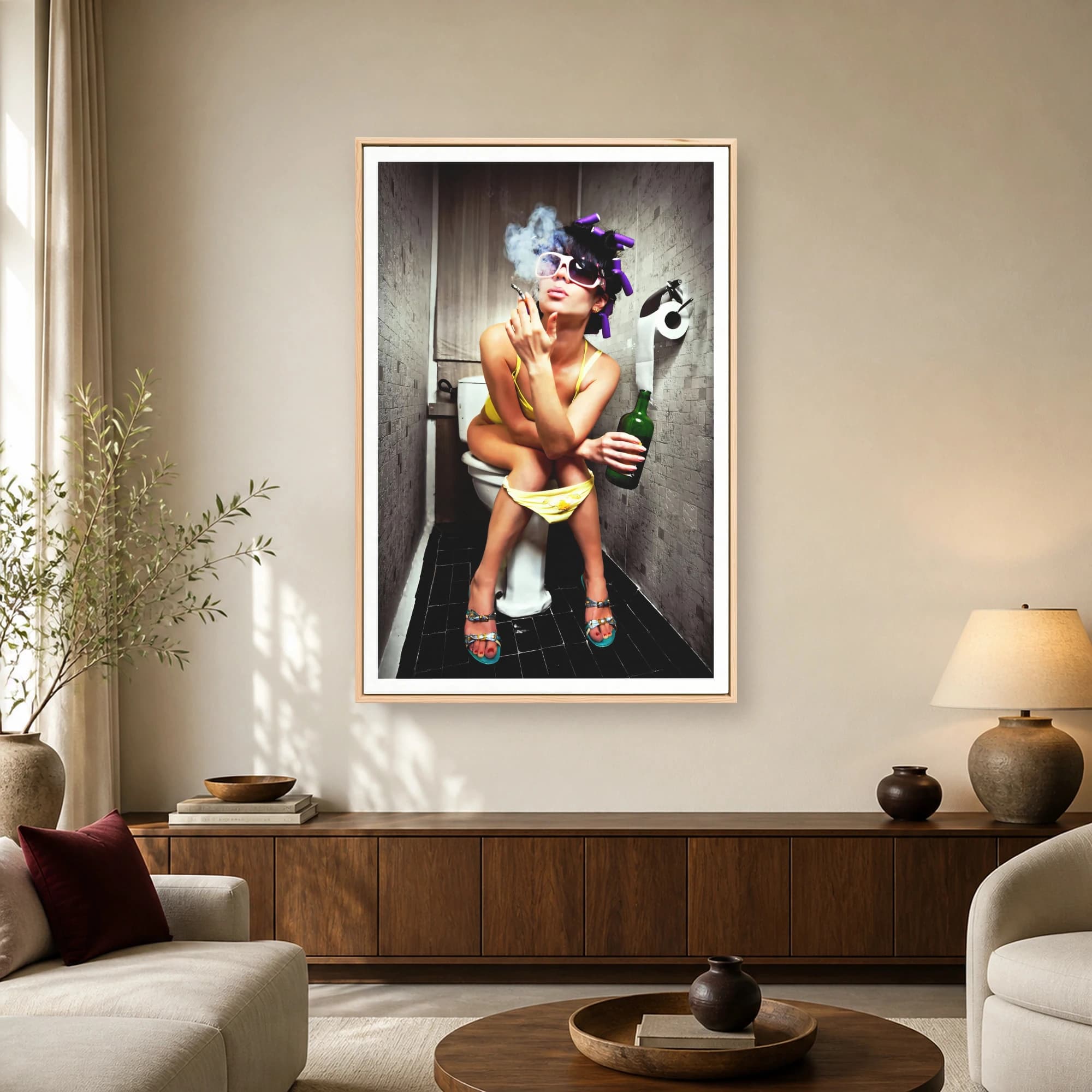 Funny Bathroom Wall Art Glamorous Woman on Toilet Print, view 2