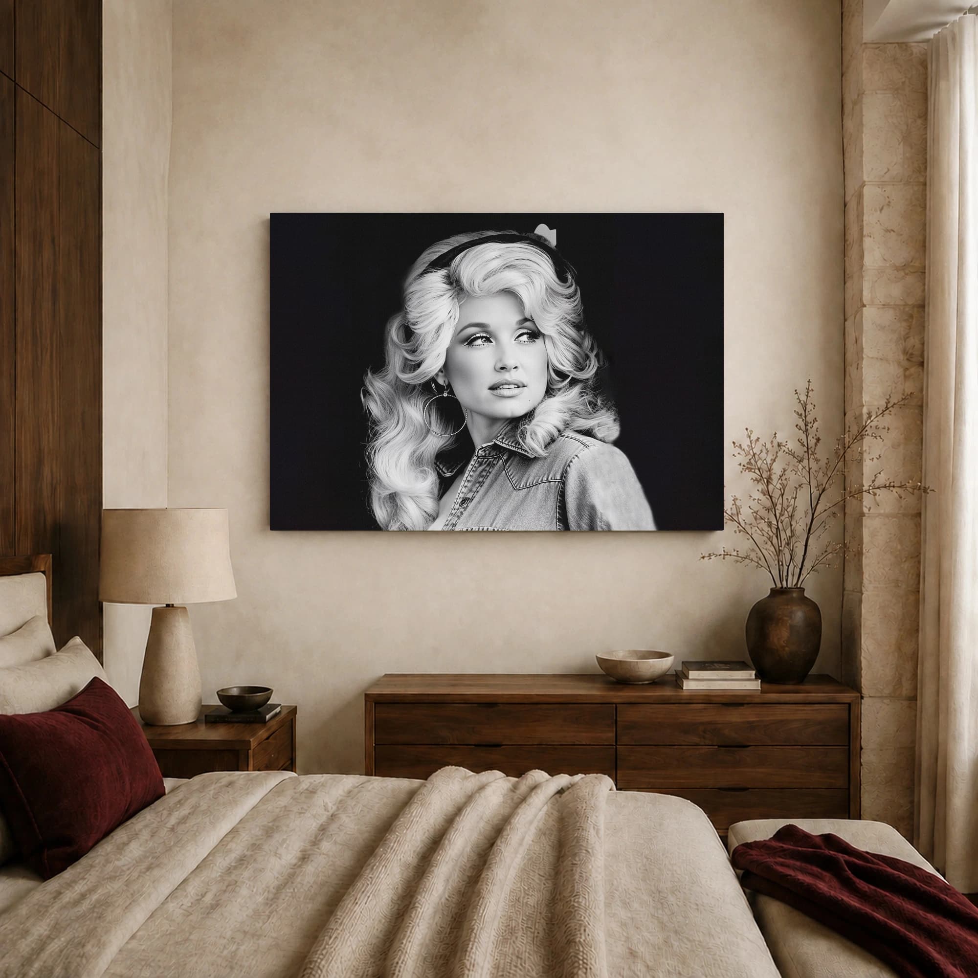 Dolly Parton Black and White Portrait Wall Art, view 7