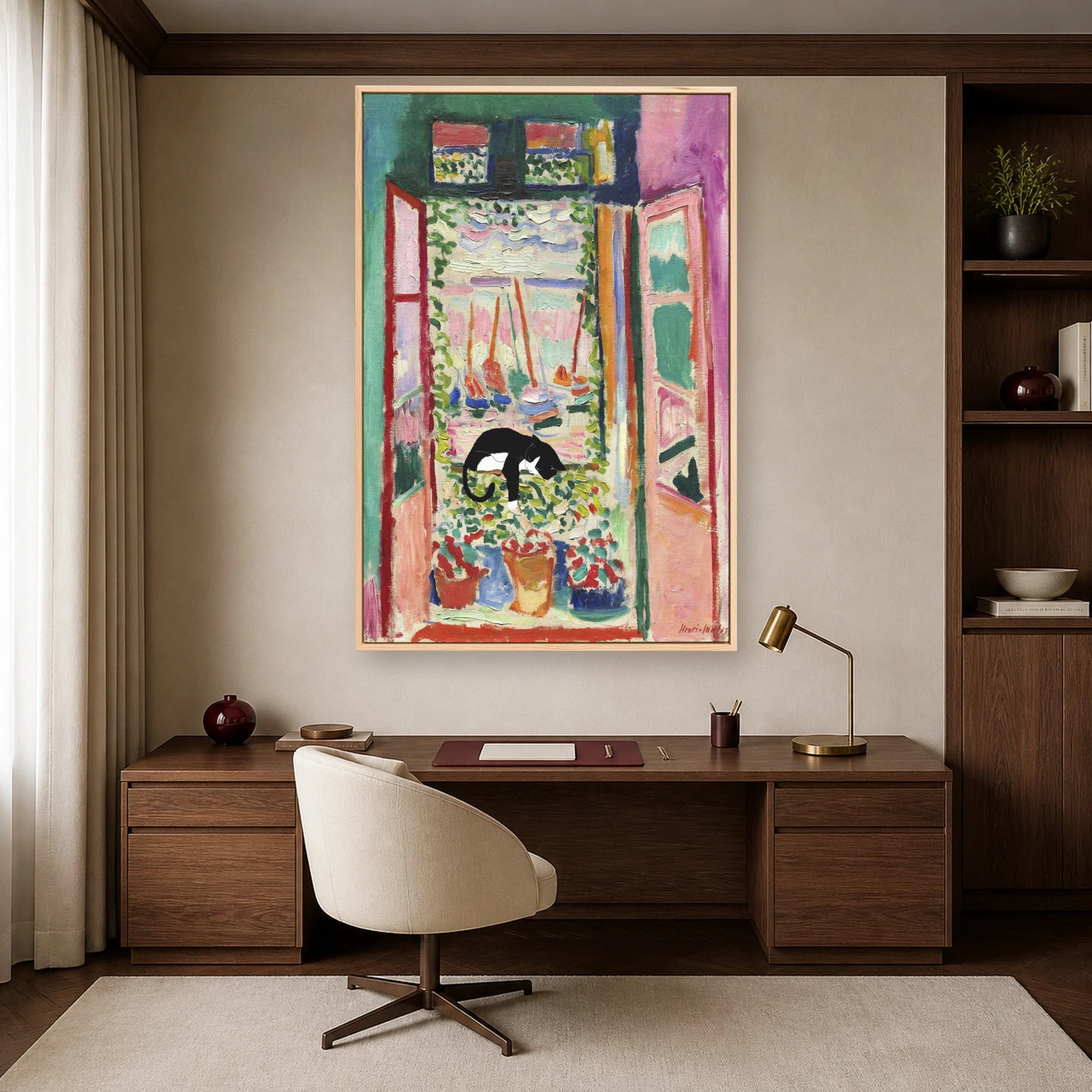 Henri Matisse Style Window Print with Sleeping Cat, view 4
