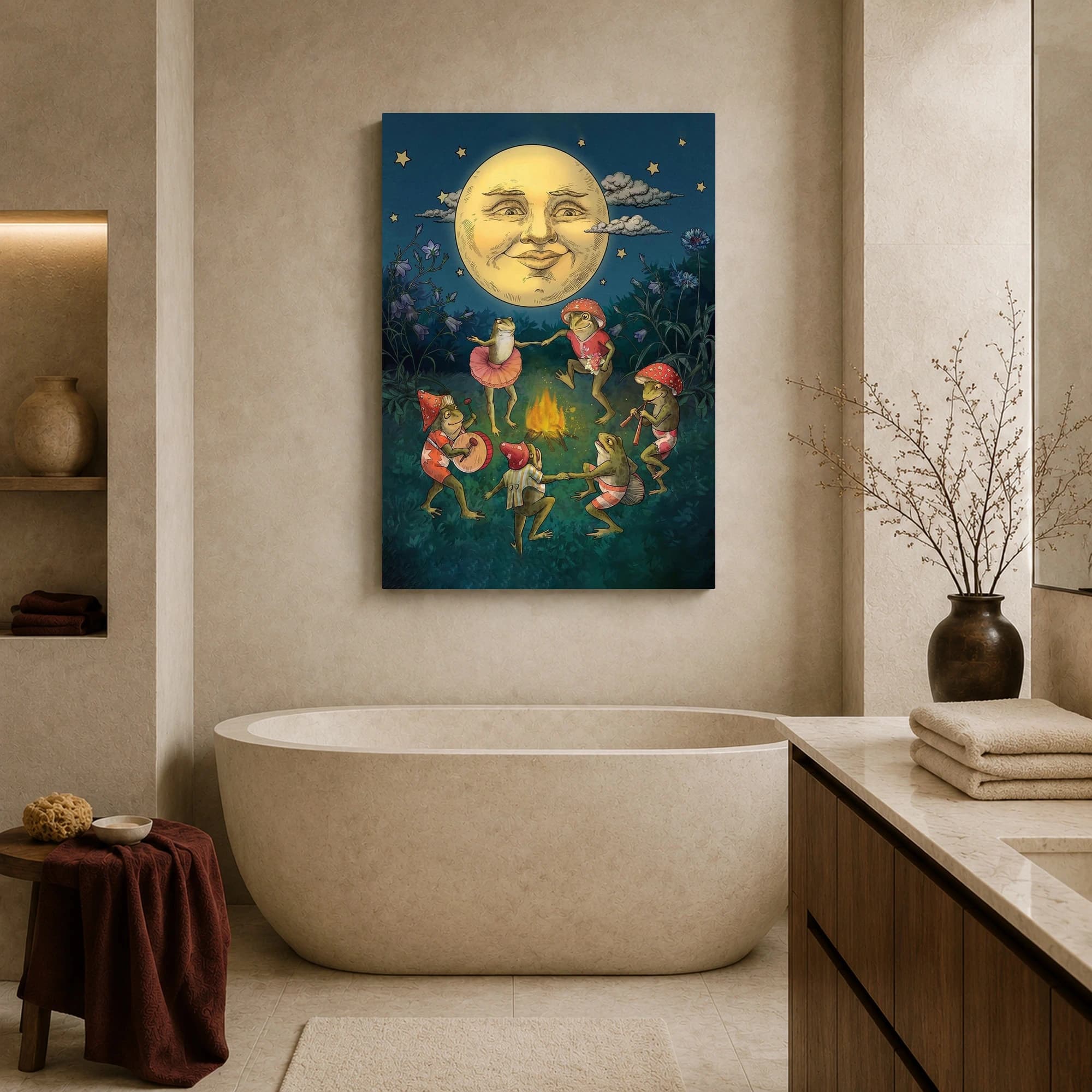 Midnight Frog Dance Under the Smiling Moon Canvas, view 7