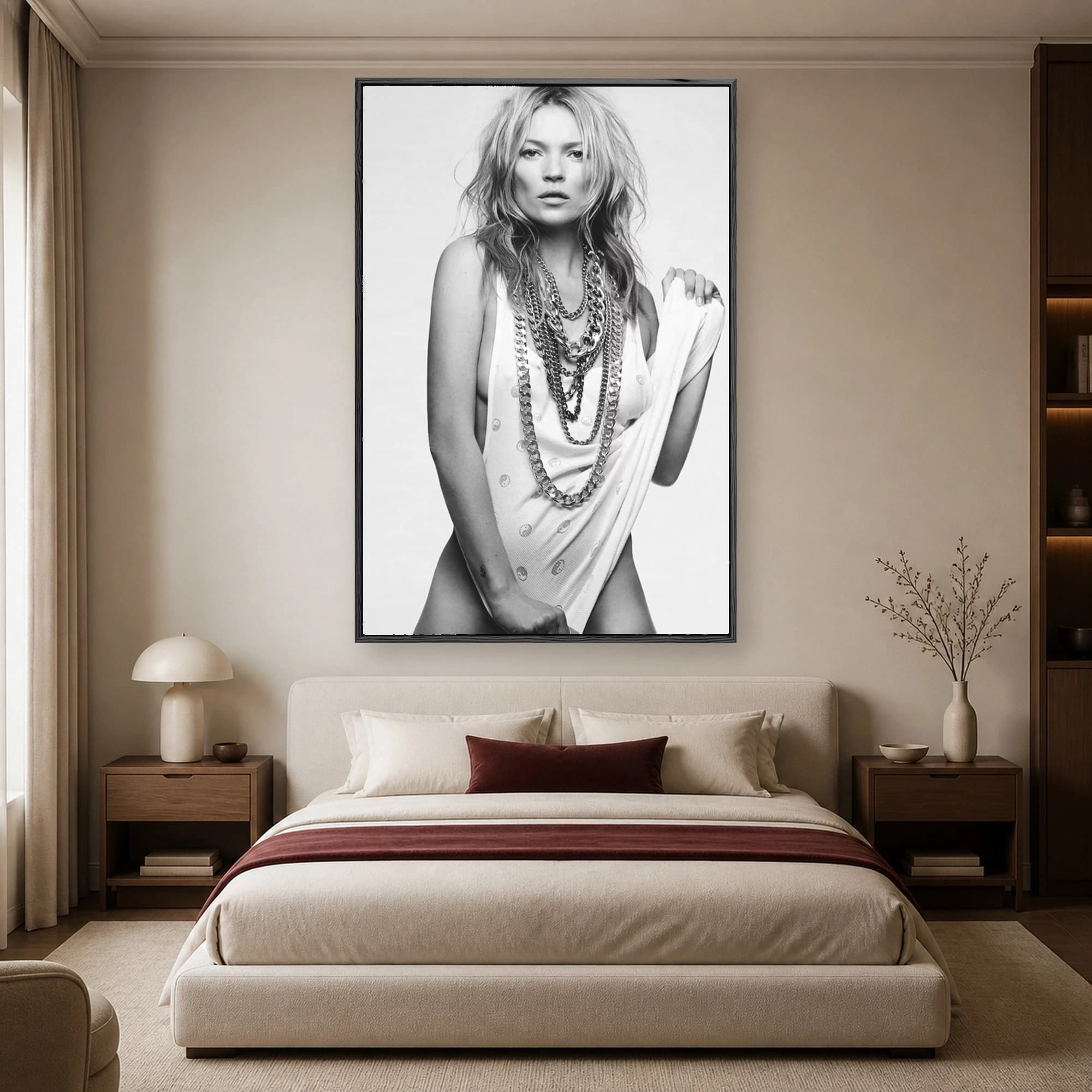 Kate Moss Black and White Fashion Portrait Wall Art, view 3