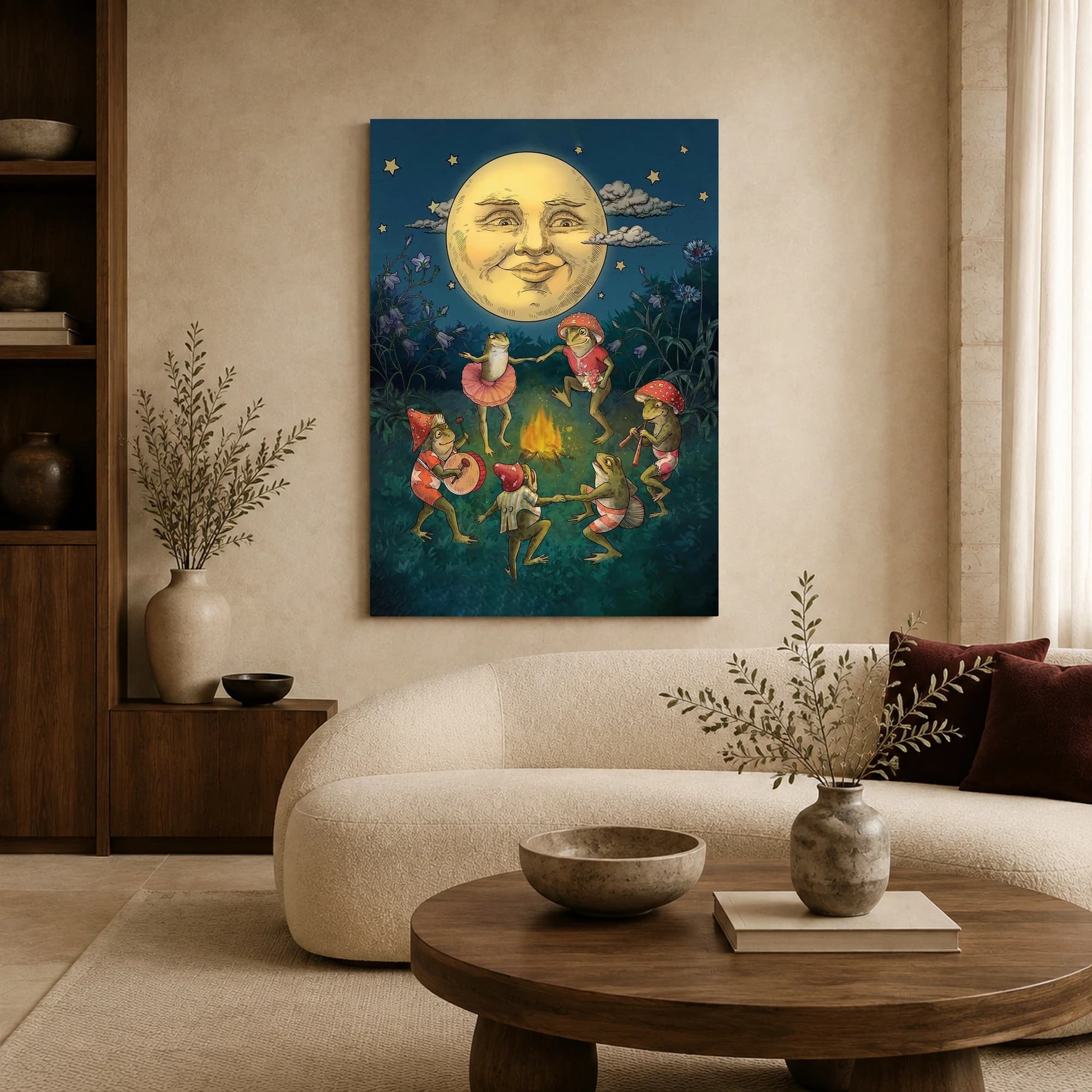 Midnight Frog Dance Under the Smiling Moon Canvas, view 5