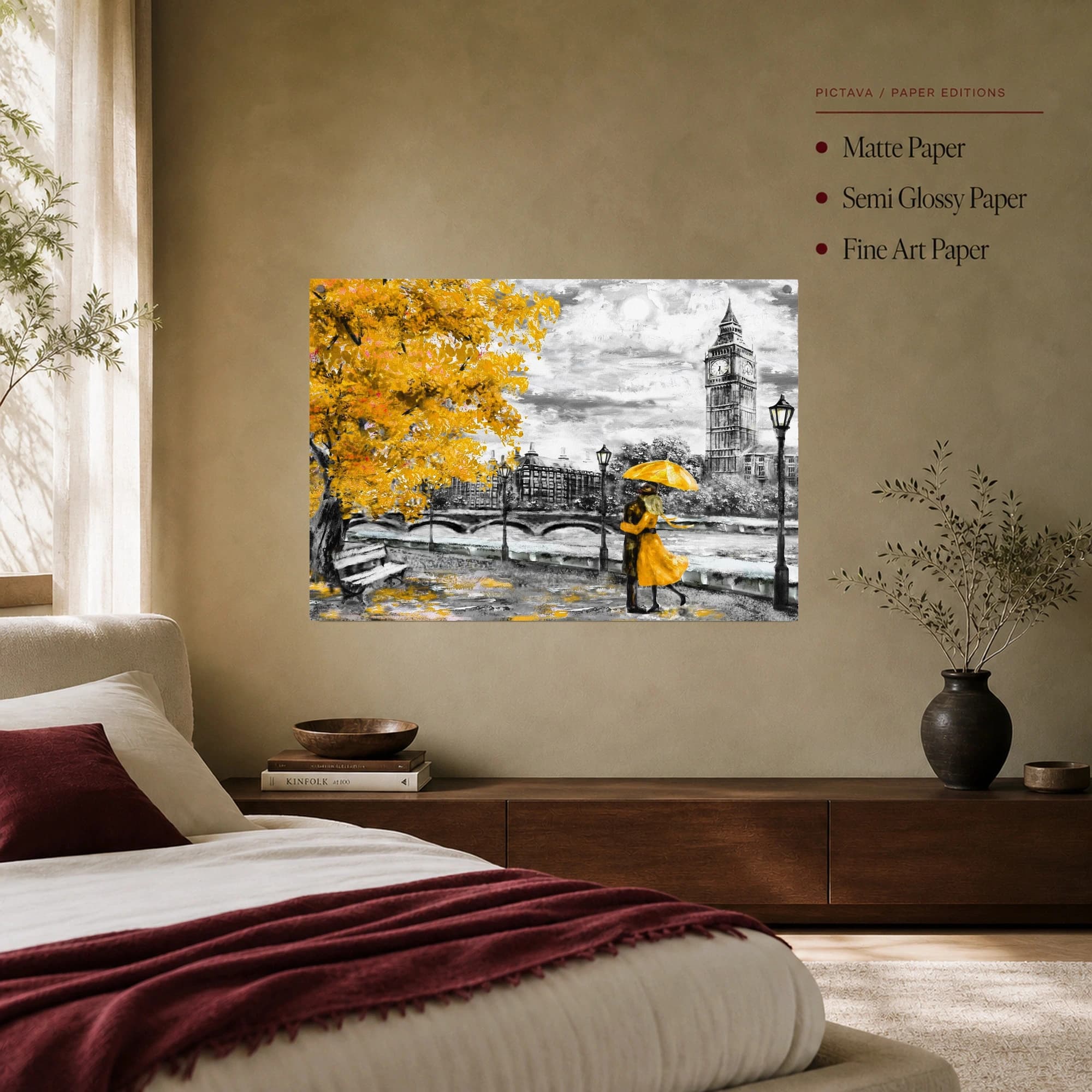 London Romance Big Ben Yellow Umbrella Canvas Print, view 7