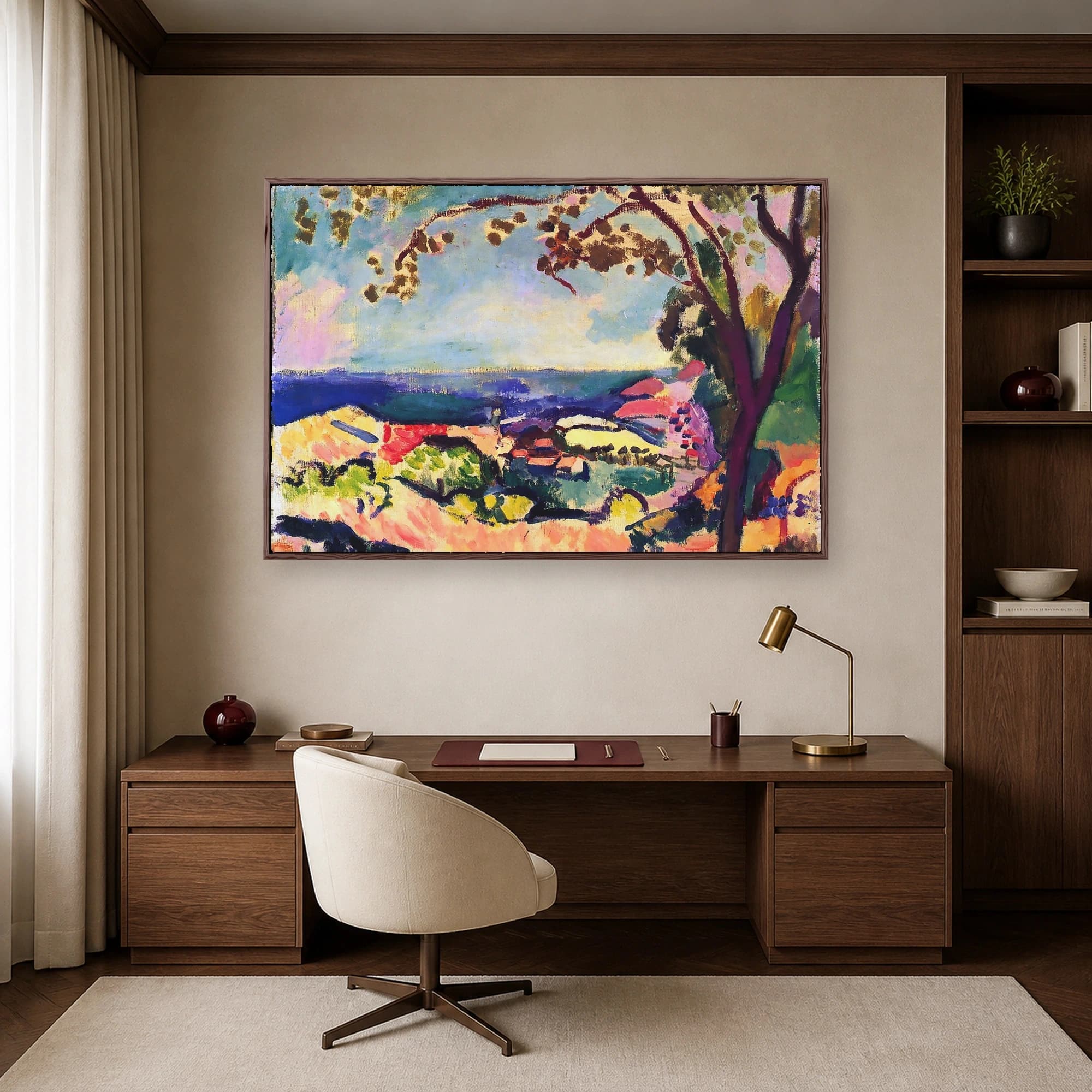 Expressionist Coastal Landscape with Red Roofs Canvas Print, view 6