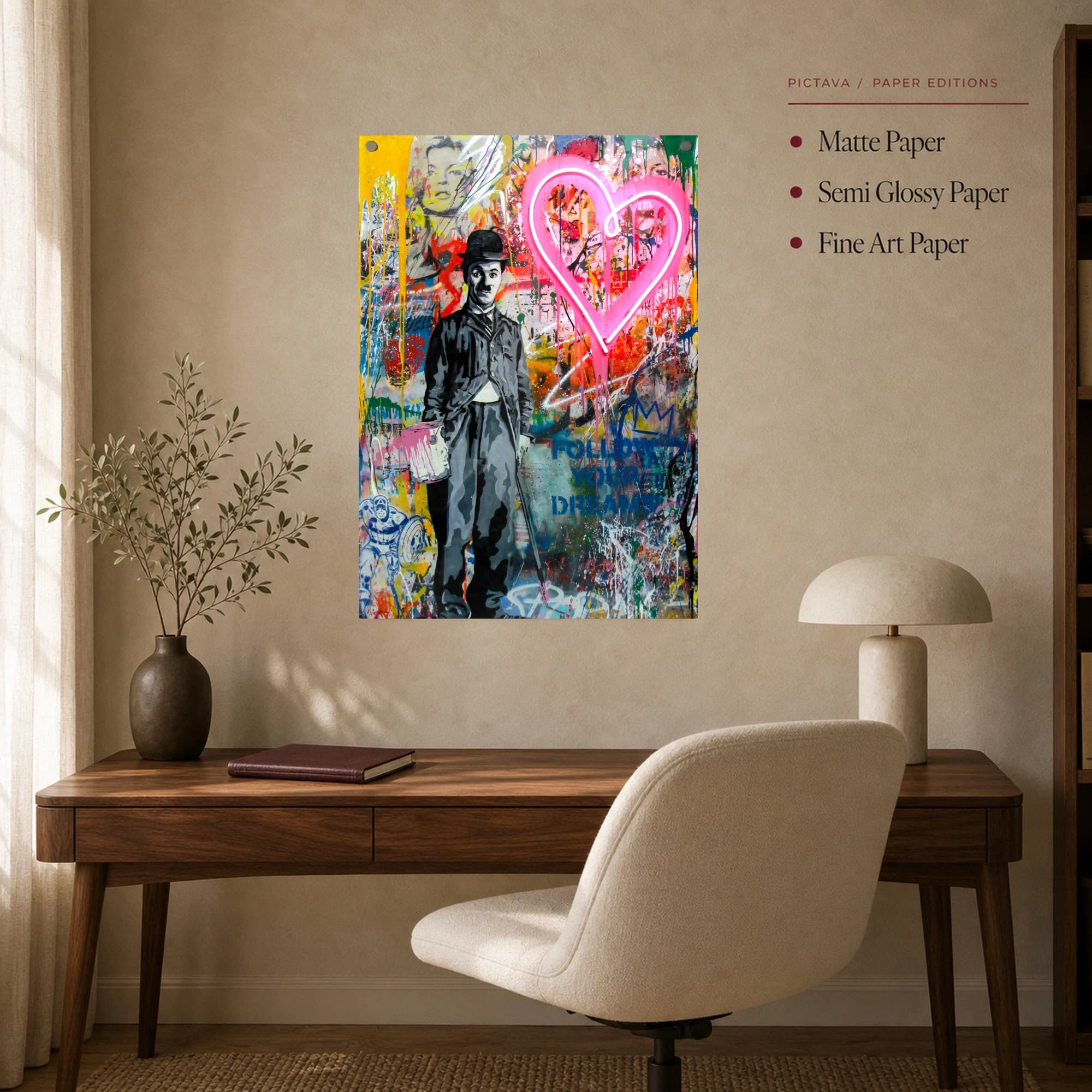 Charlie Chaplin Neon Heart Street Art Canvas Print, view 7