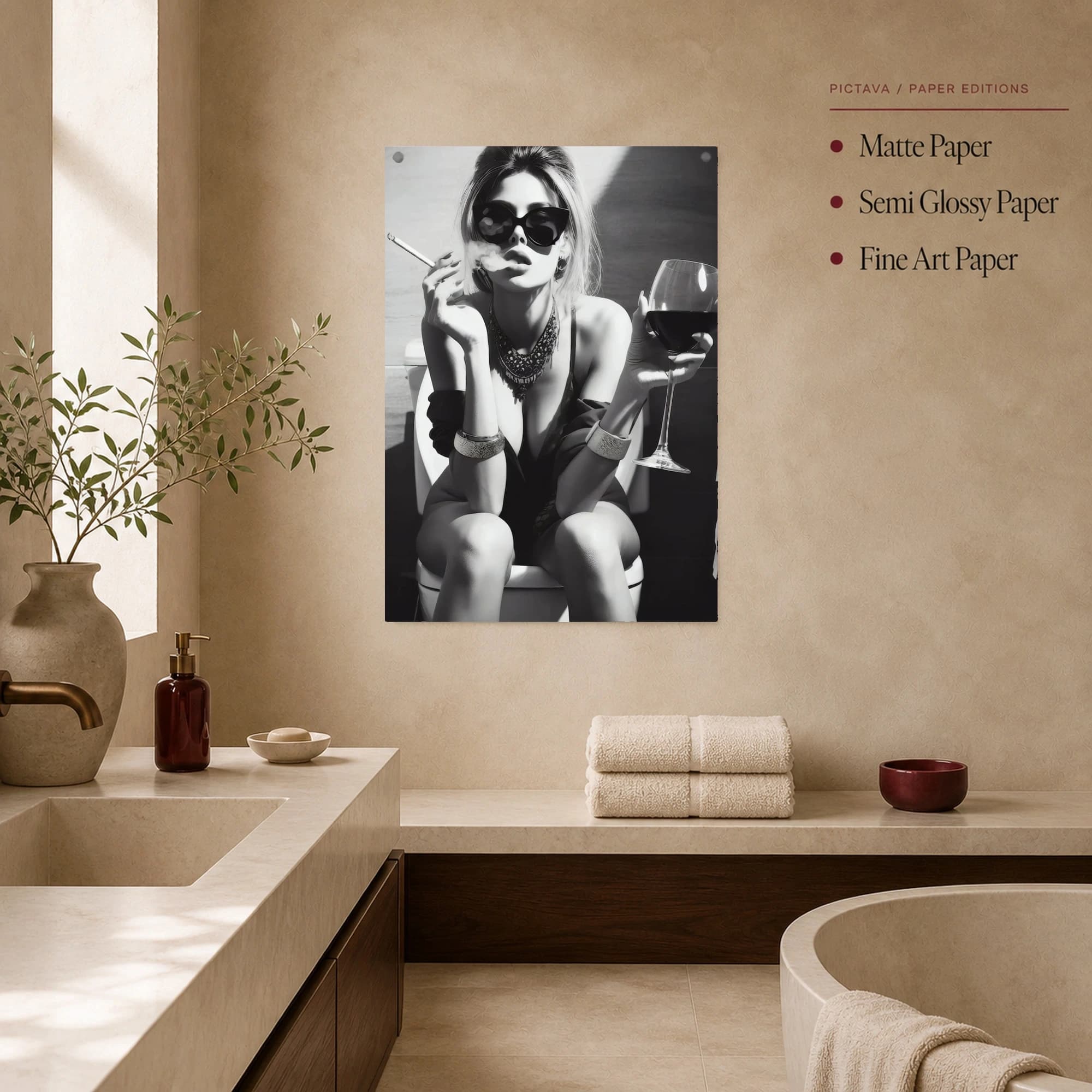 Glamorous Woman Smoking and Drinking Wine Wall Art, view 3