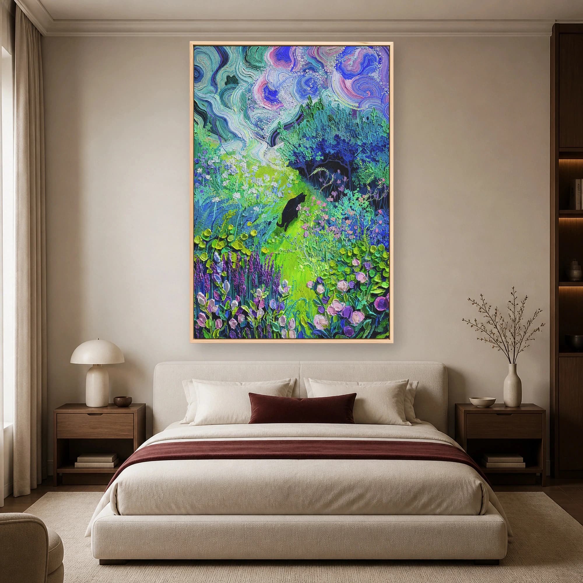 Black Cat in Impasto Garden Night Sky Canvas Print, view 5