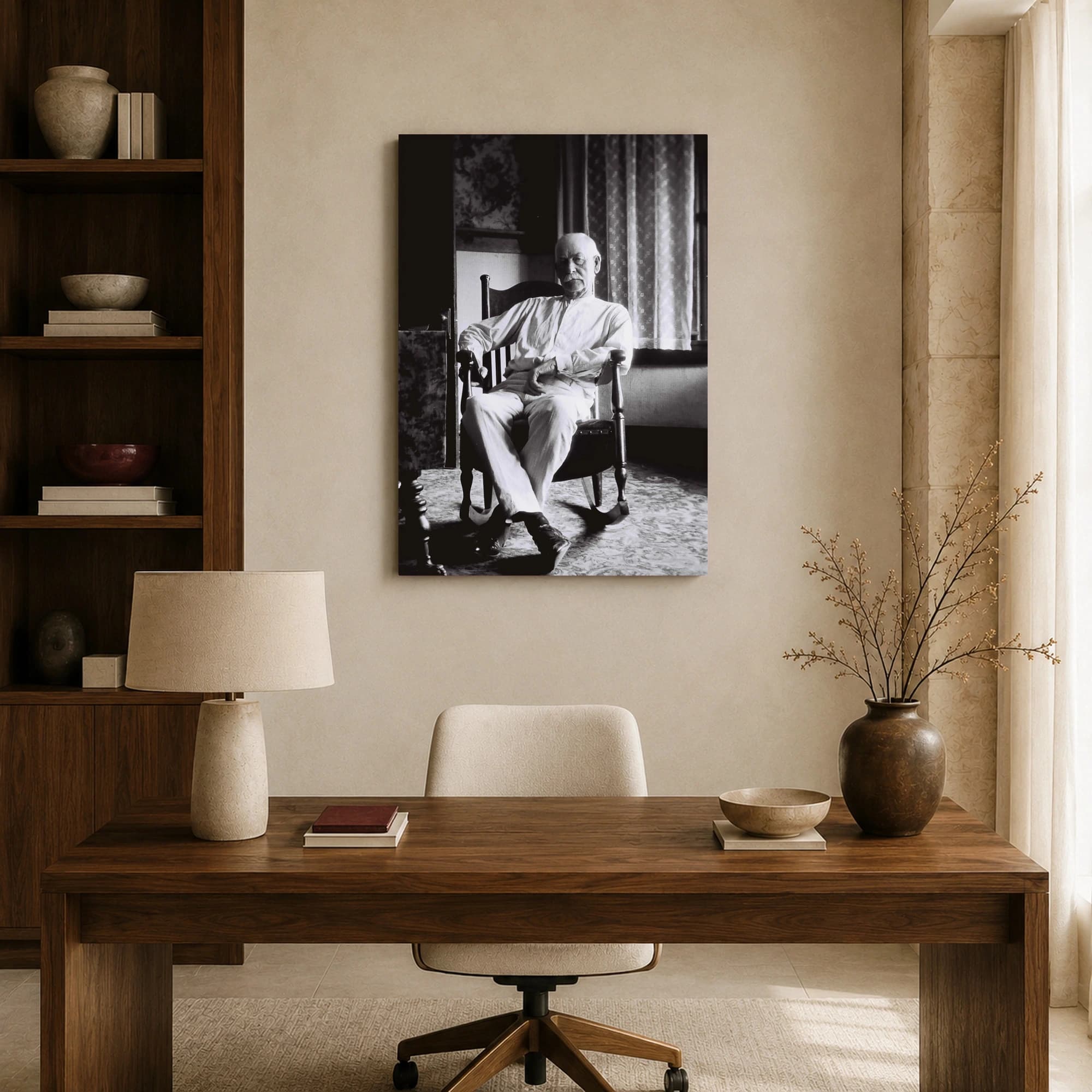 Historic Seated Elderly Man Vintage Black and White Portrait Art Print, view 8