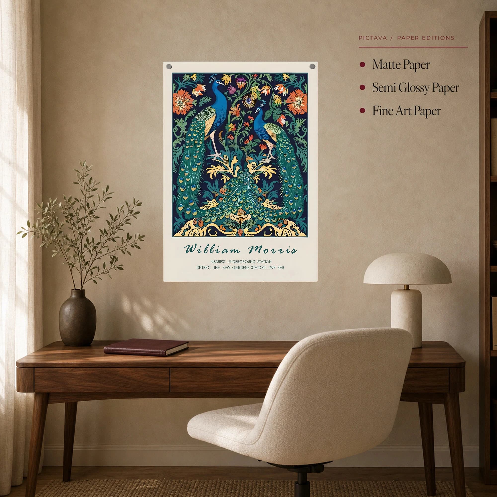 William Morris Peacock Botanical Vintage Tapestry Wall Art, view 8