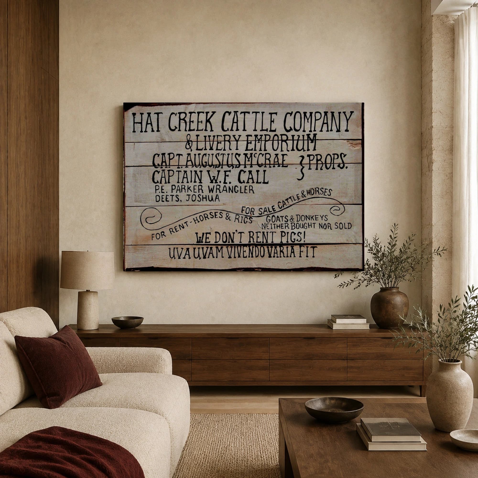 Lonesome Dove Hat Creek Cattle Company Sign Canvas Print, view 3