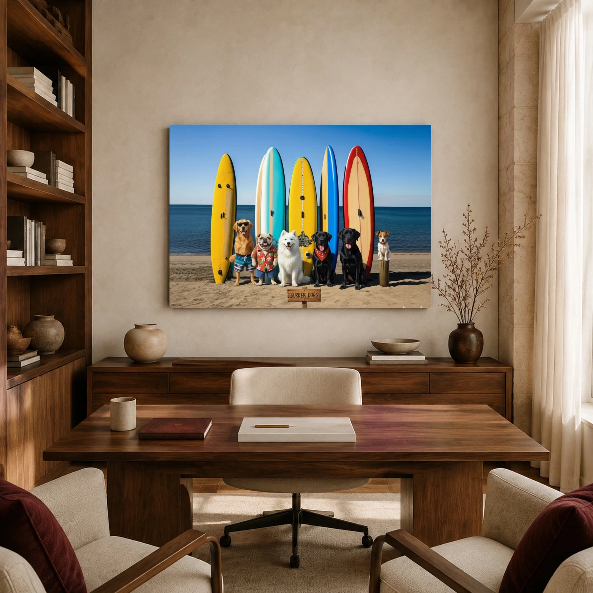 Surrer Dogs Colorful Beach Surfboard Wall Art, view 8