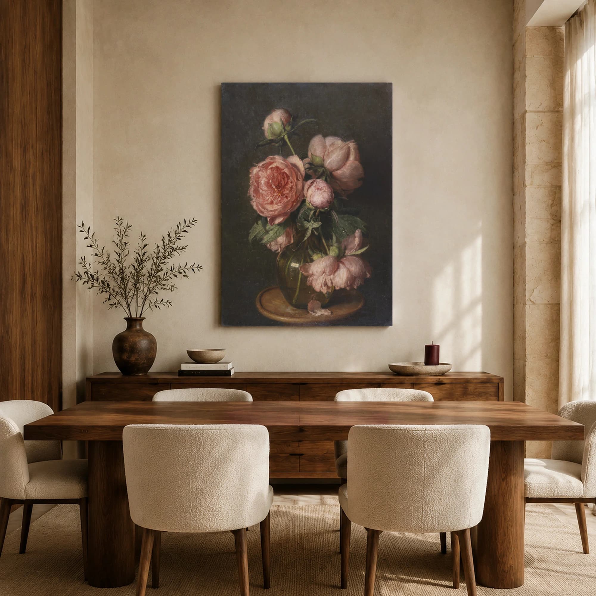 Vase of Peonies Classical Still Life Canvas Print, view 5