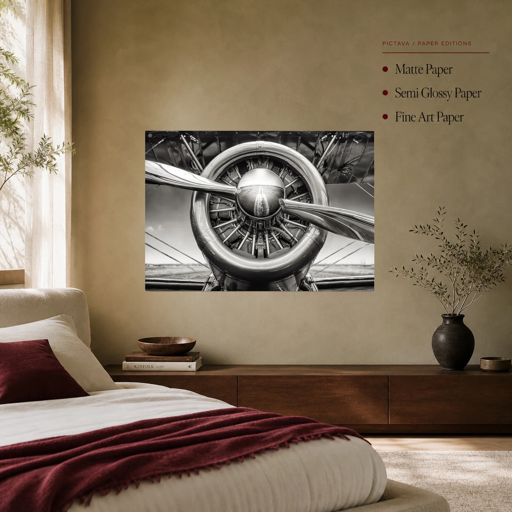 Vintage Aircraft Engine Black and White Wall Art, view 8