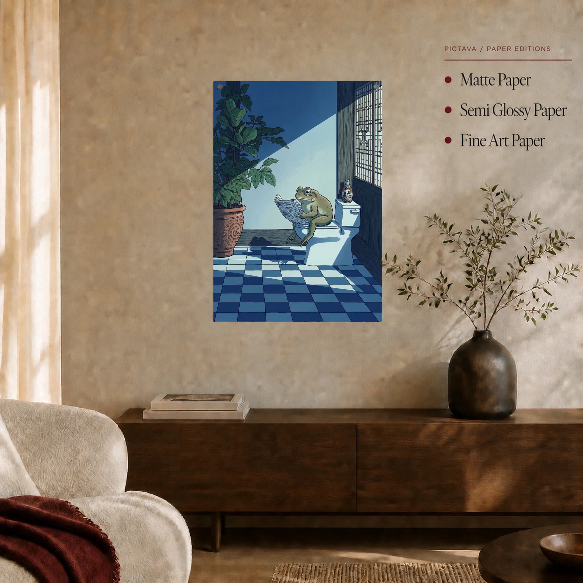 Funny Frog Reading Newspaper on Toilet Wall Art, view 6