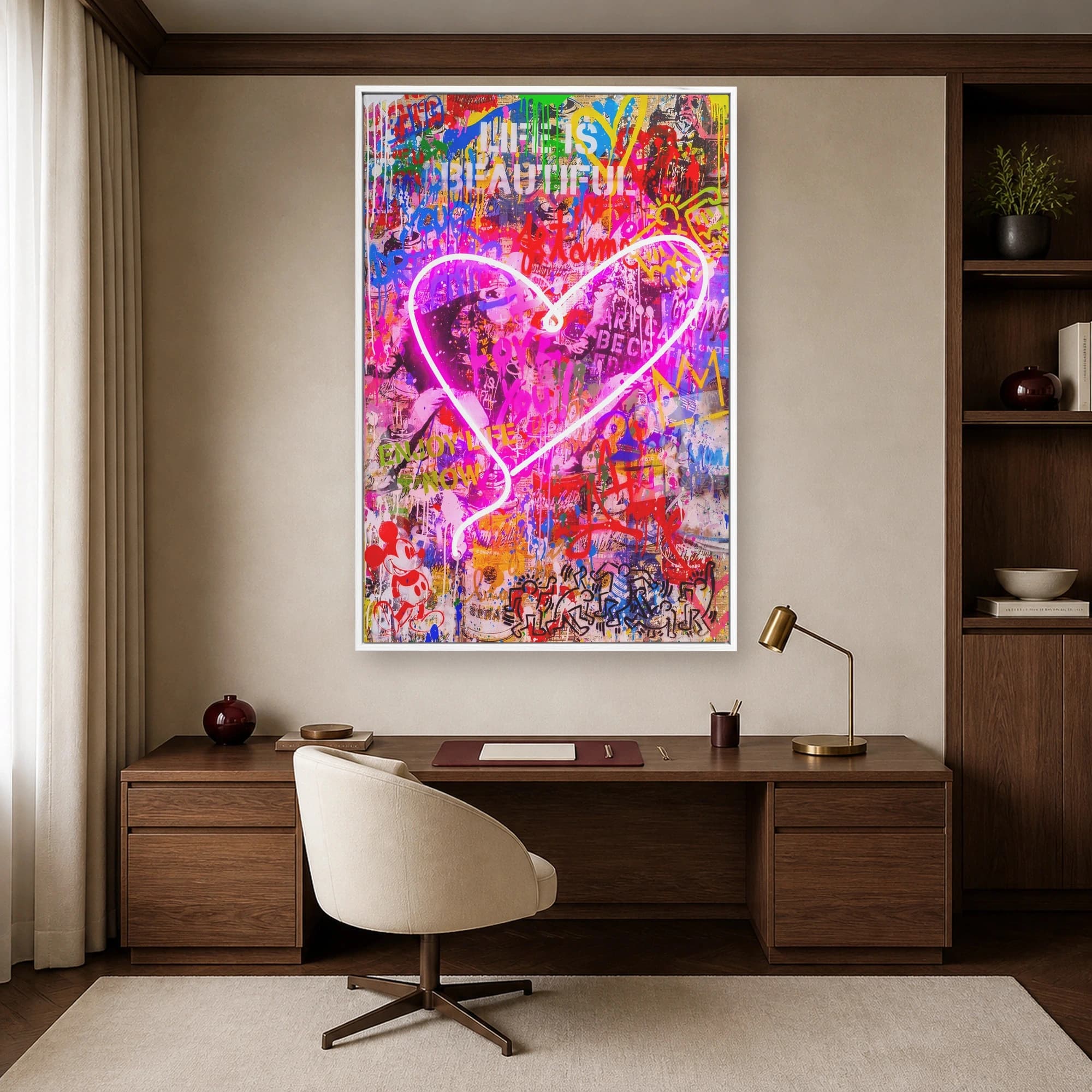 Life Is Beautiful Neon Heart Pop Art Wall Art, view 4