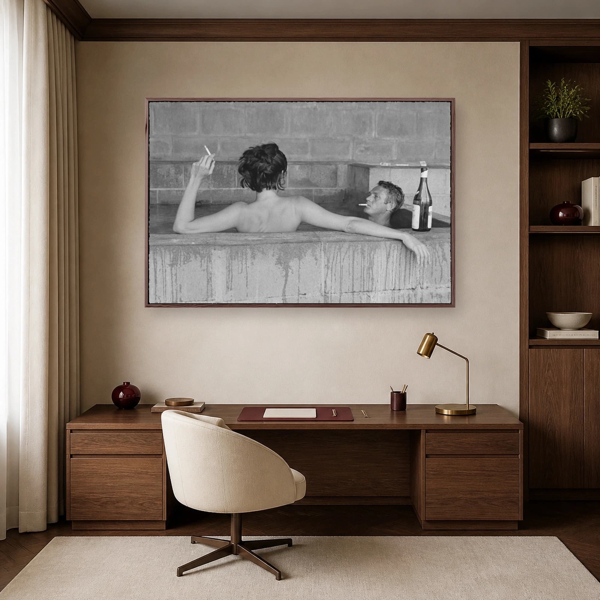 Steve McQueen & Neile Adams Vintage Hot Tub Black & White Wall Art, view 6
