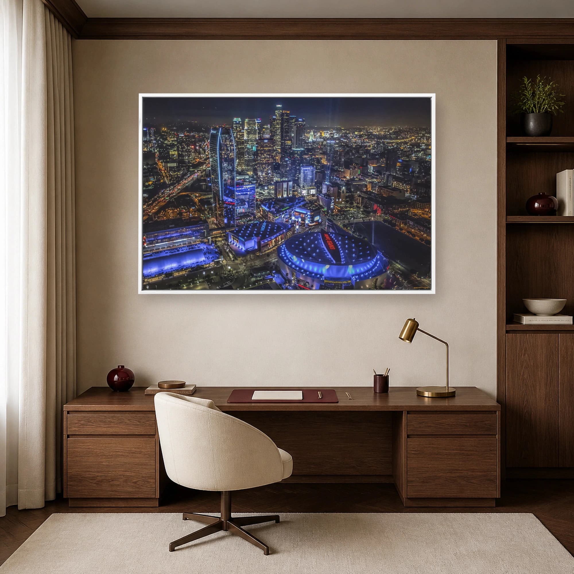 Downtown Los Angeles Night Skyline Aerial Canvas Print, view 6