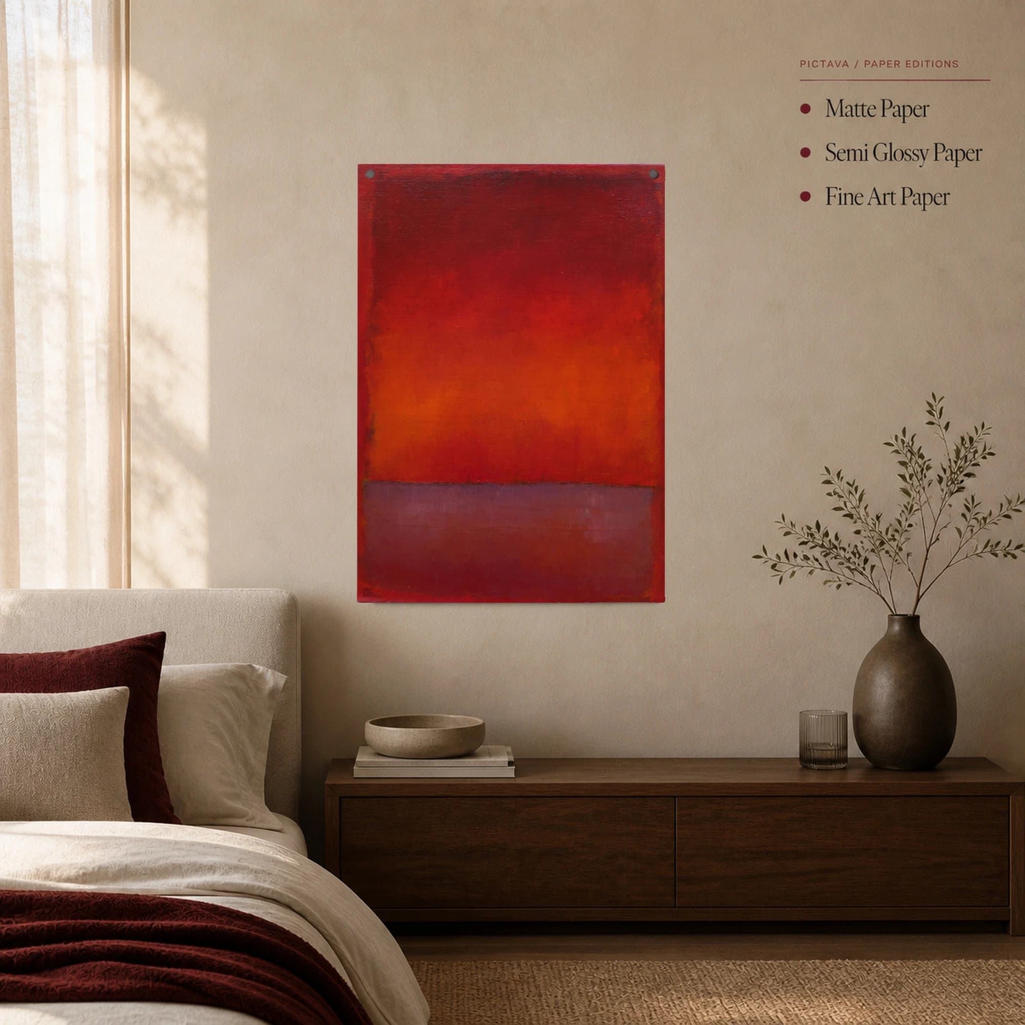 Crimson Horizon Color Field Abstract Wall Art, view 3