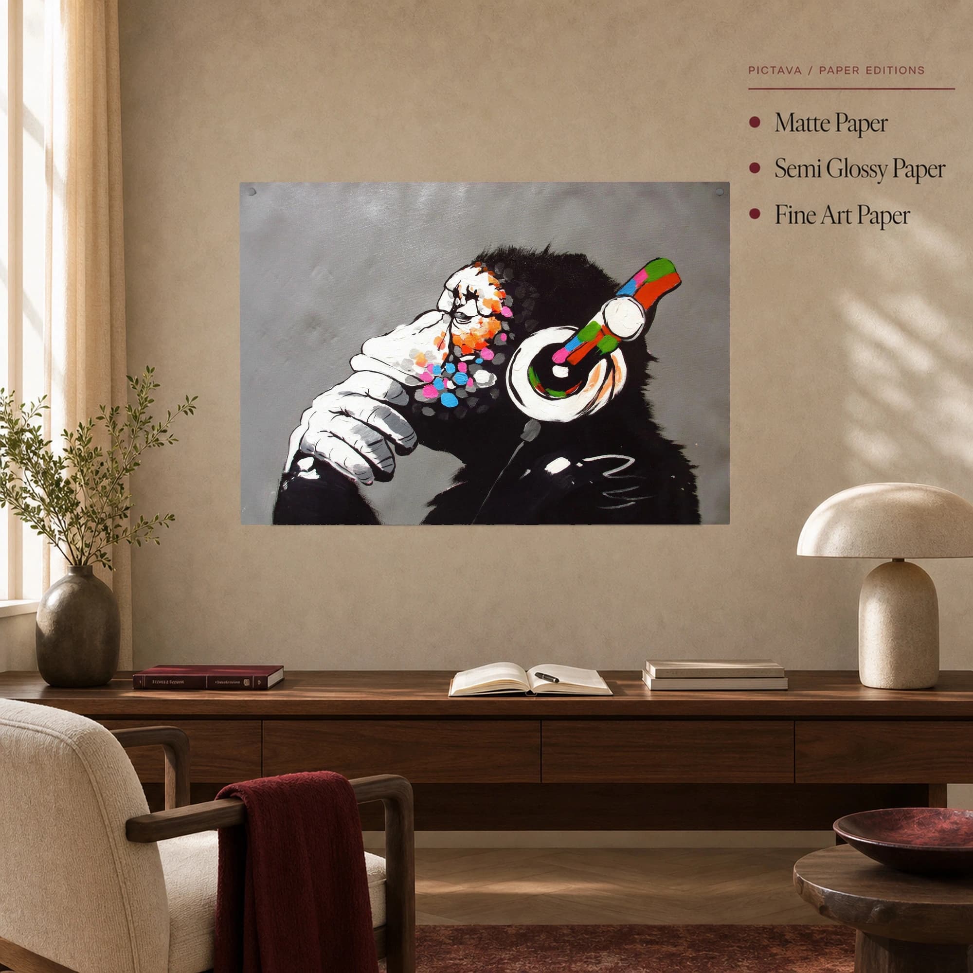 DJ Ape Canvas Print with Colorful Headphones, view 4