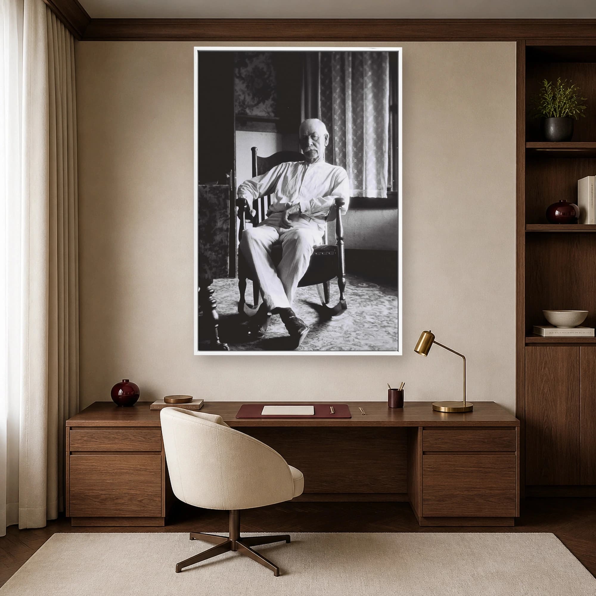 Historic Seated Elderly Man Vintage Black and White Portrait Art Print, view 3