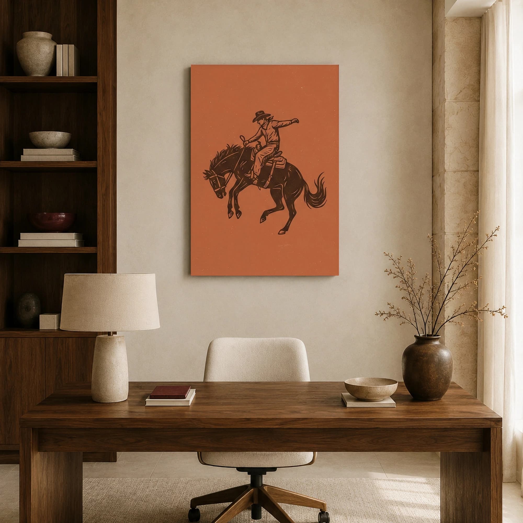 Bucking Bronco Cowboy Linocut Western Wall Art Print, view 8