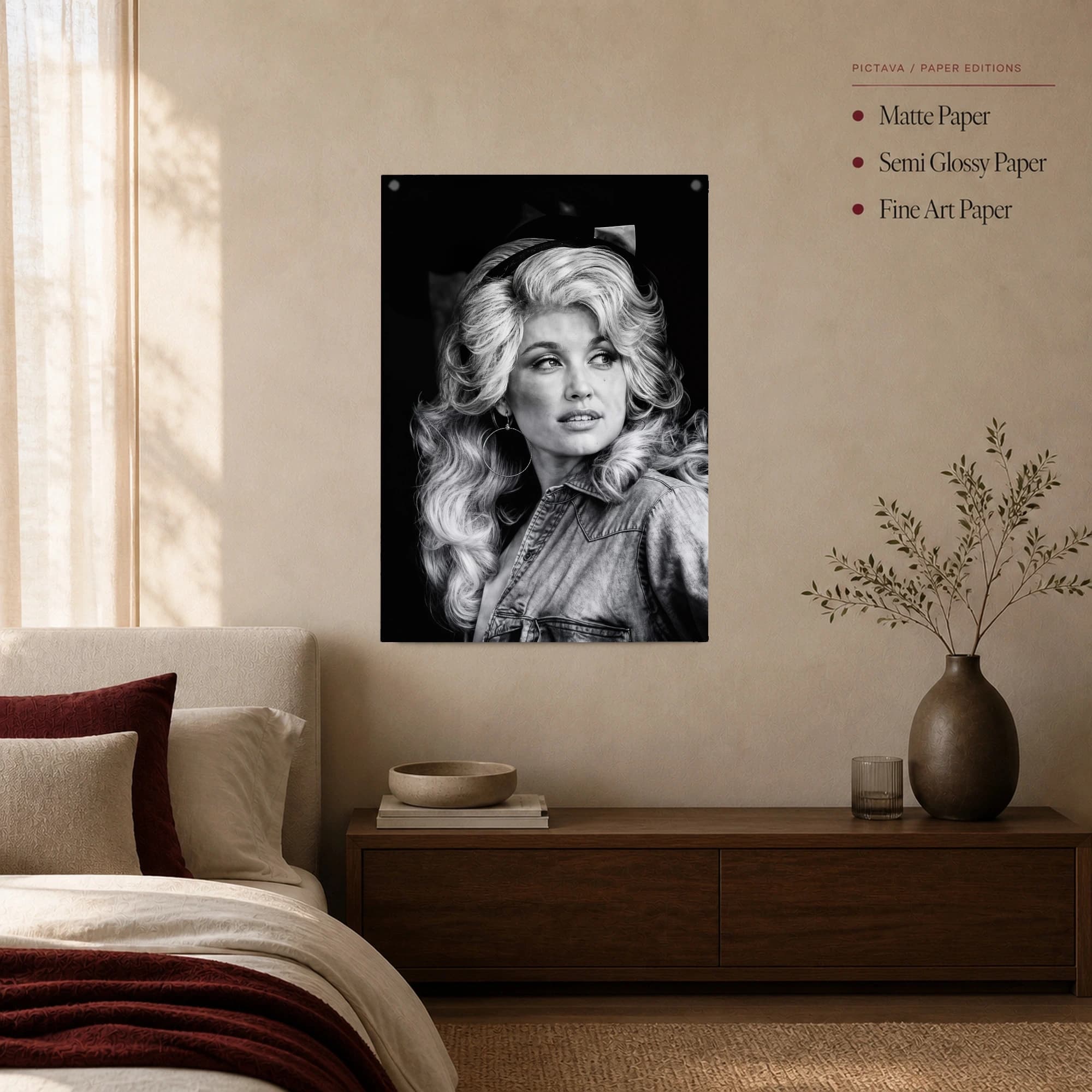 Dolly Parton Vintage Monochrome Portrait Wall Art, view 3