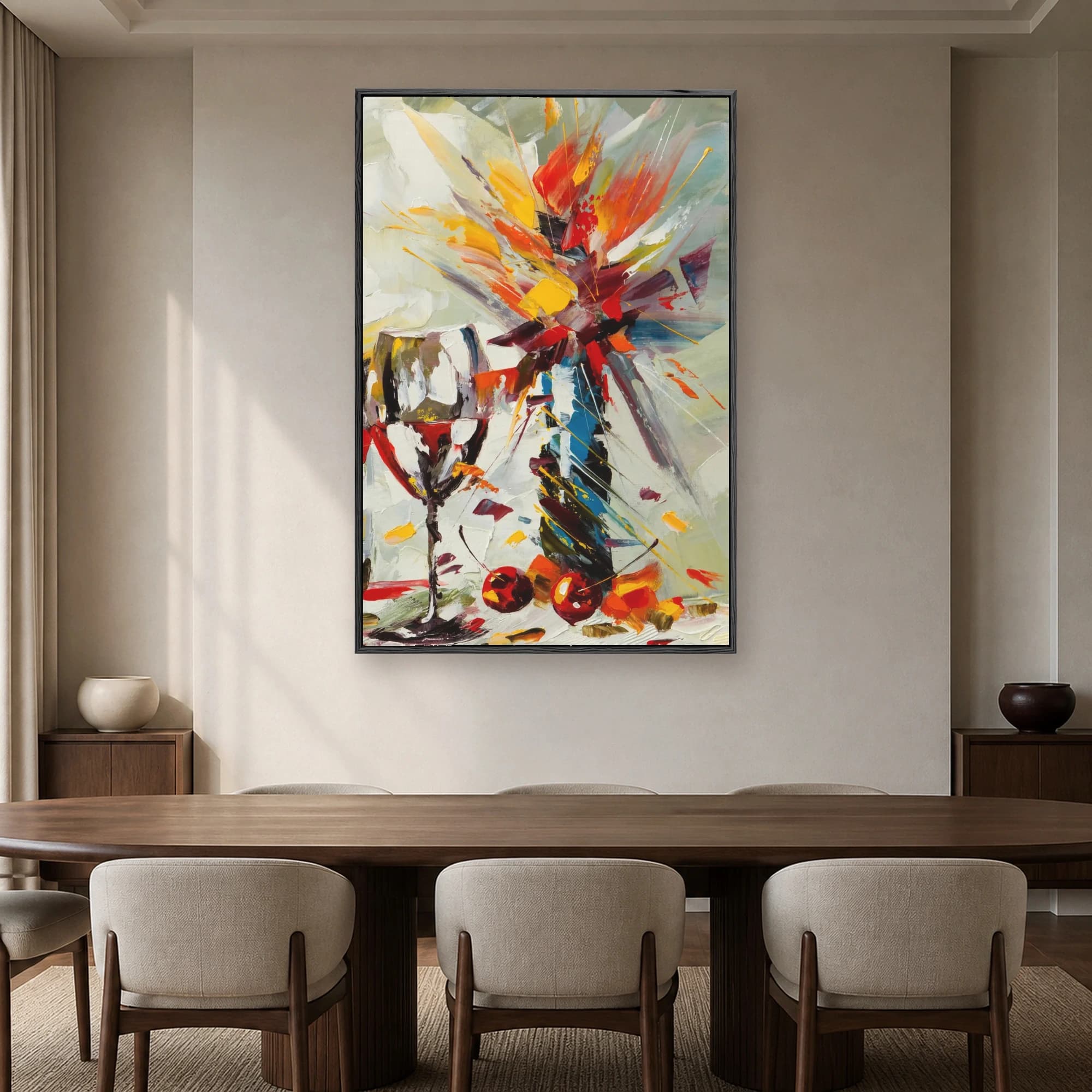 Abstract Wine Glass and Burst of Colors Canvas Print, view 2