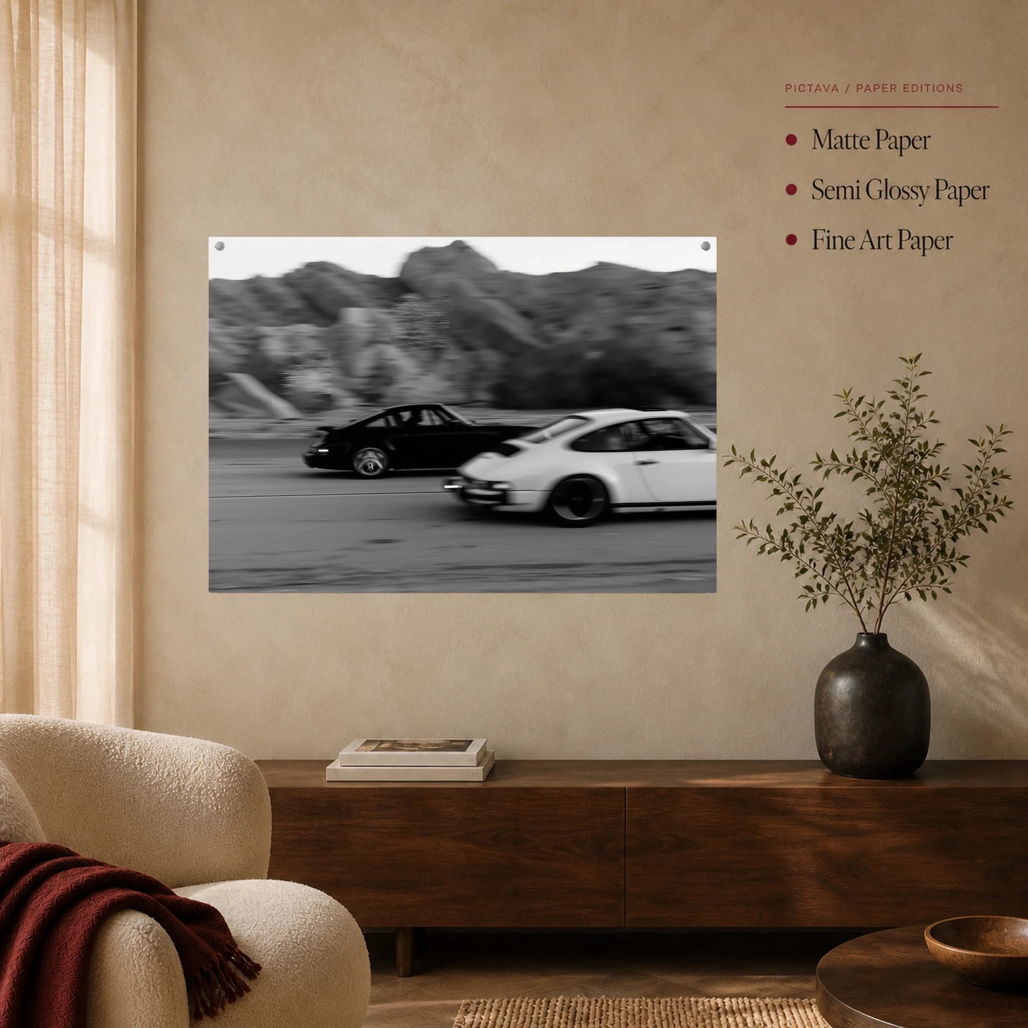 High Speed Duel Classic Sports Cars Monochrome Wall Art, view 7