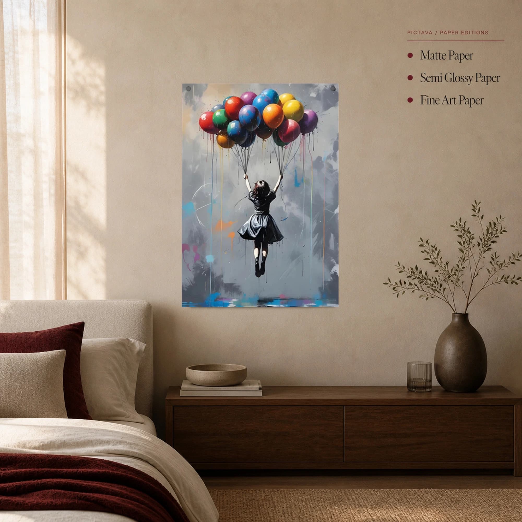 Girl with Colorful Balloons Urban Wall Art Print, view 5