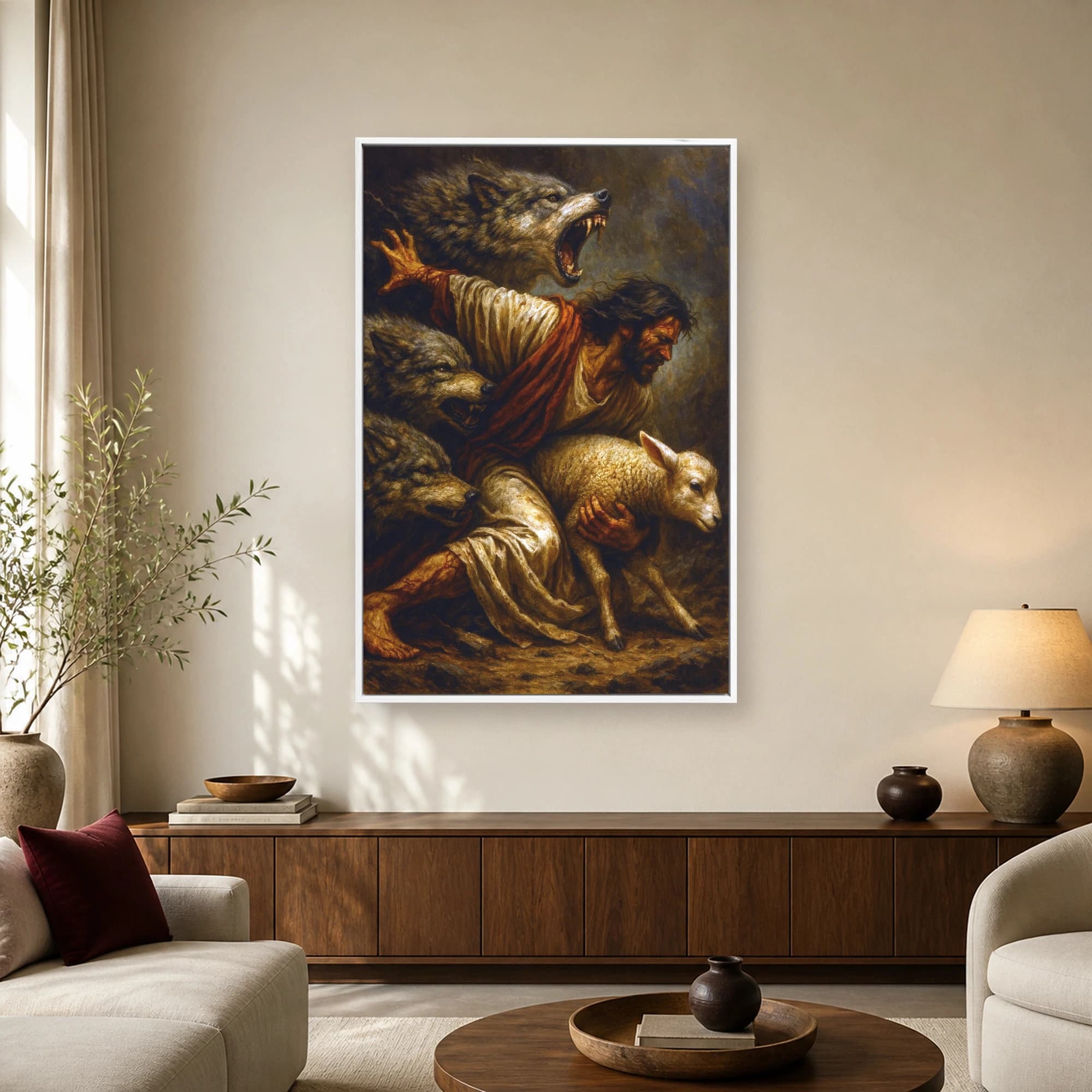 The Shepherd and Wolves Fine Art Canvas Print, view 2