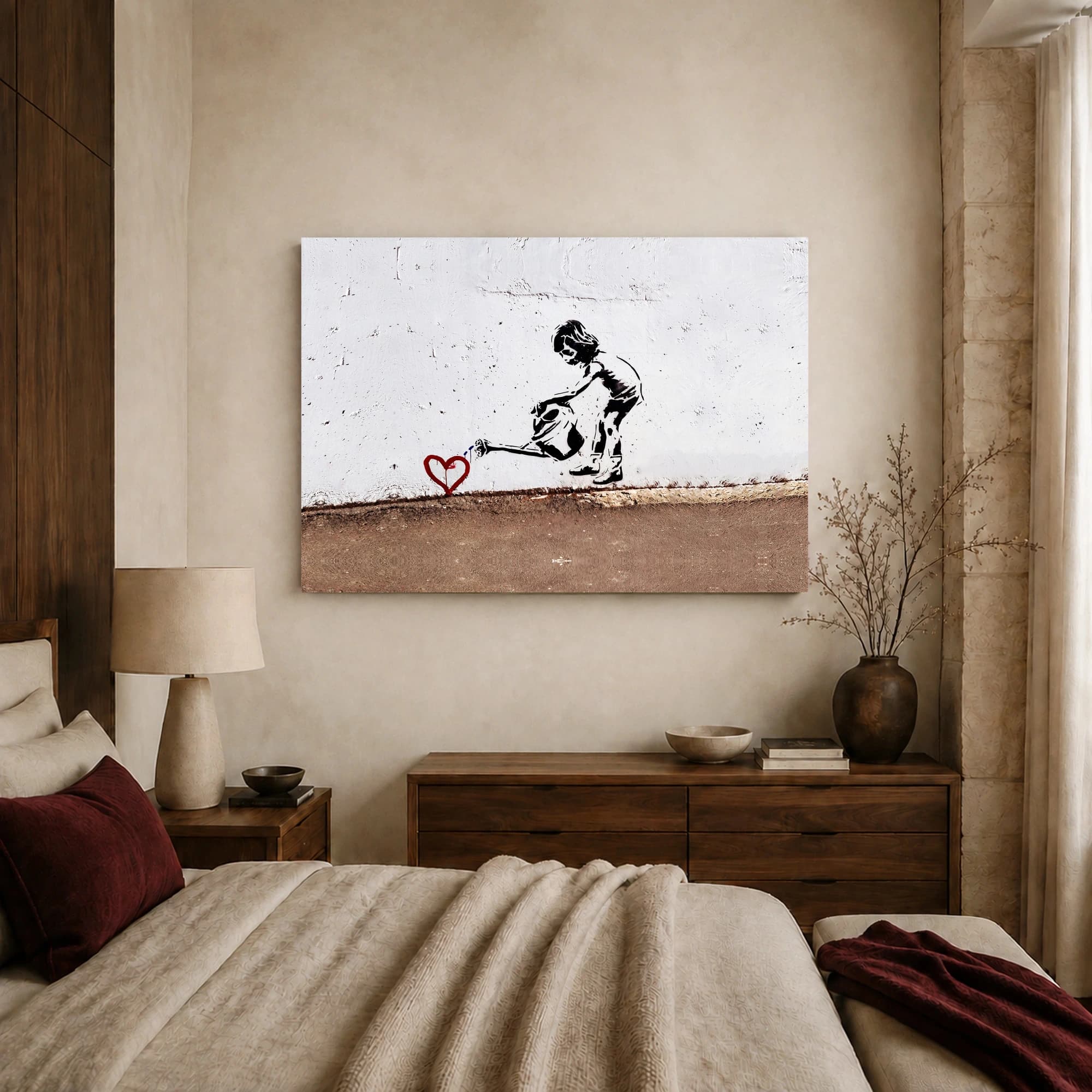 Girl Watering Heart Street Art Canvas Print, view 8