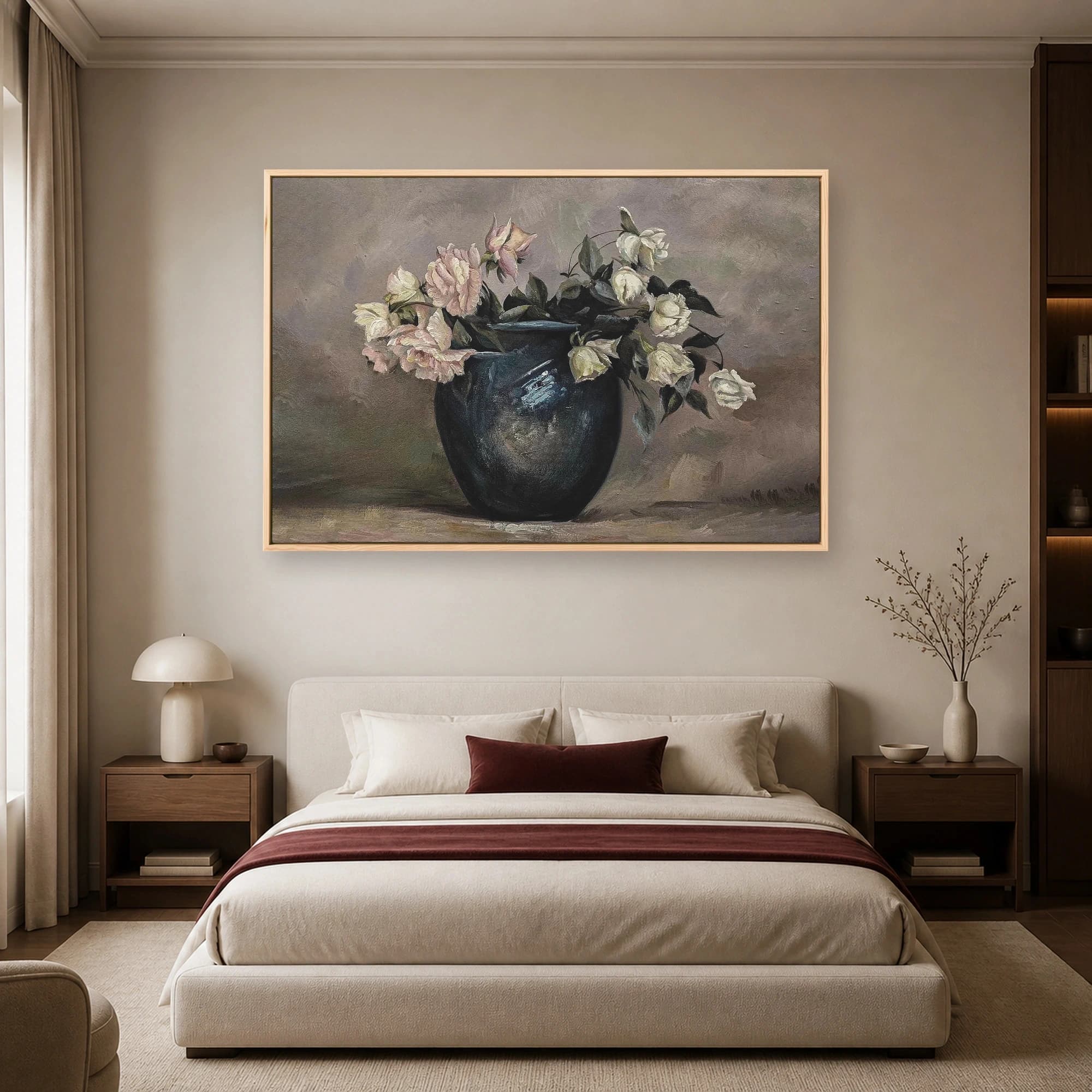 Classic Still Life Roses in Dark Vase Fine Art Print, view 6