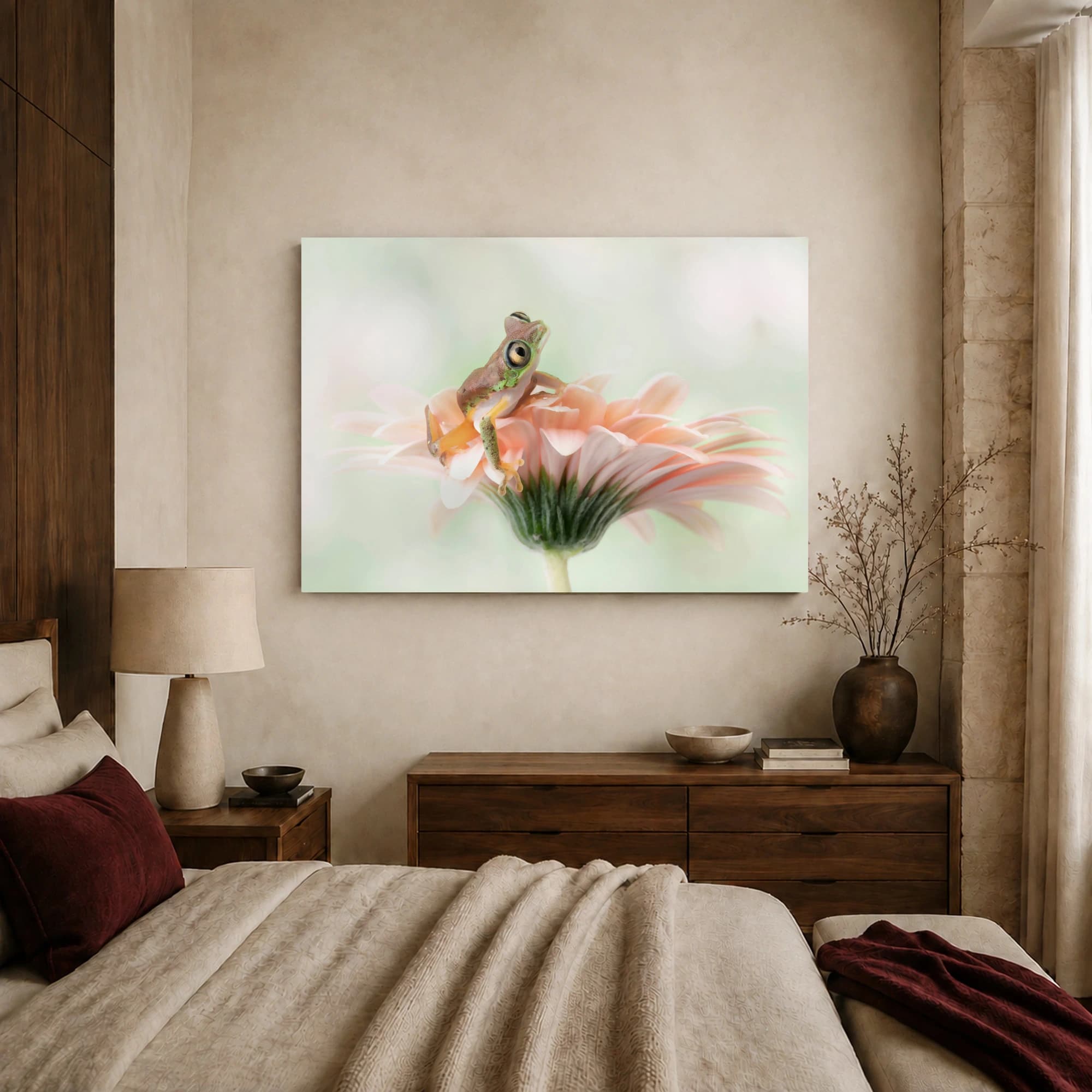 Serene Tree Frog on Pink Gerbera Daisy Fine Art Nature Print, view 8