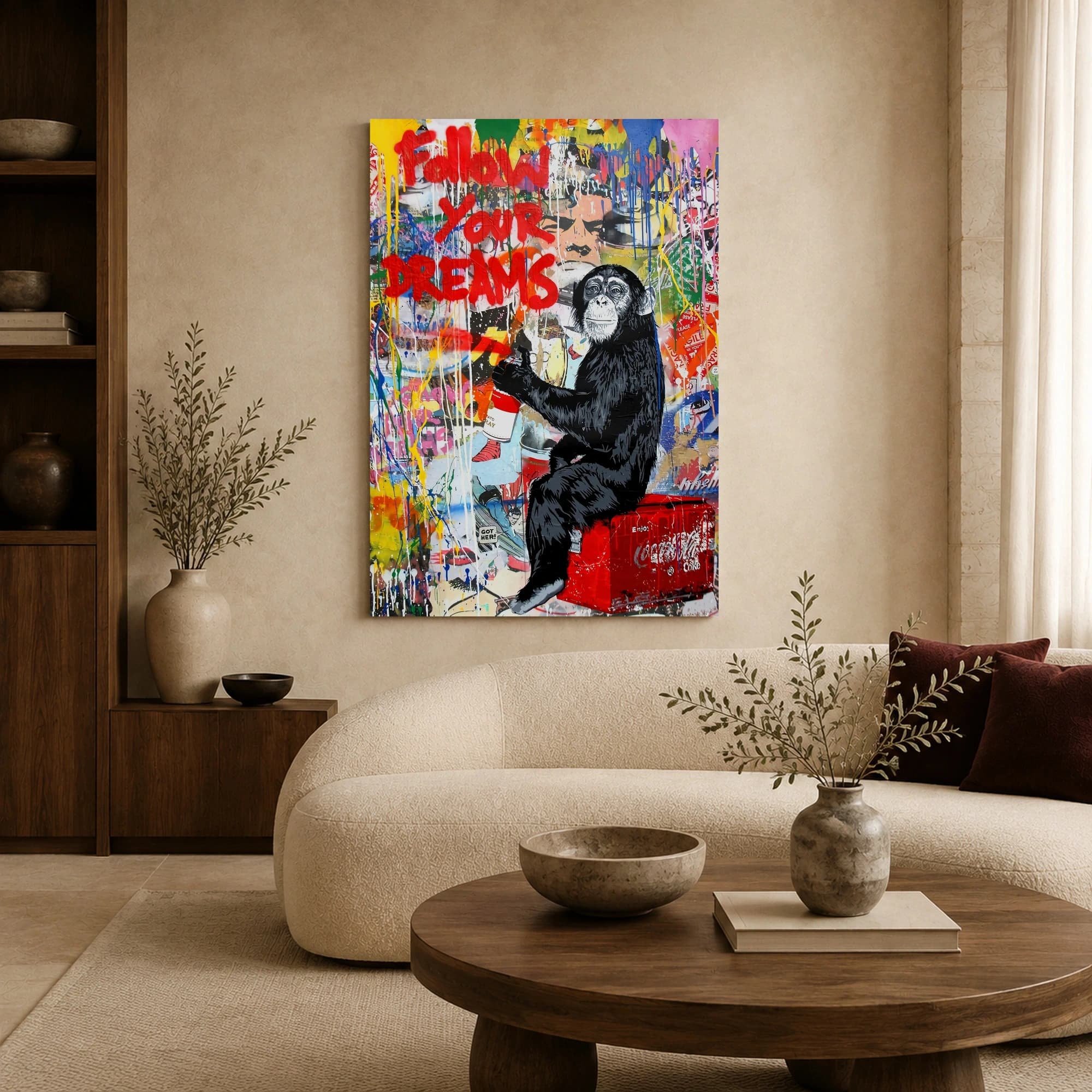 Follow Your Dreams Graffiti Chimp Pop Art Canvas Print, view 5